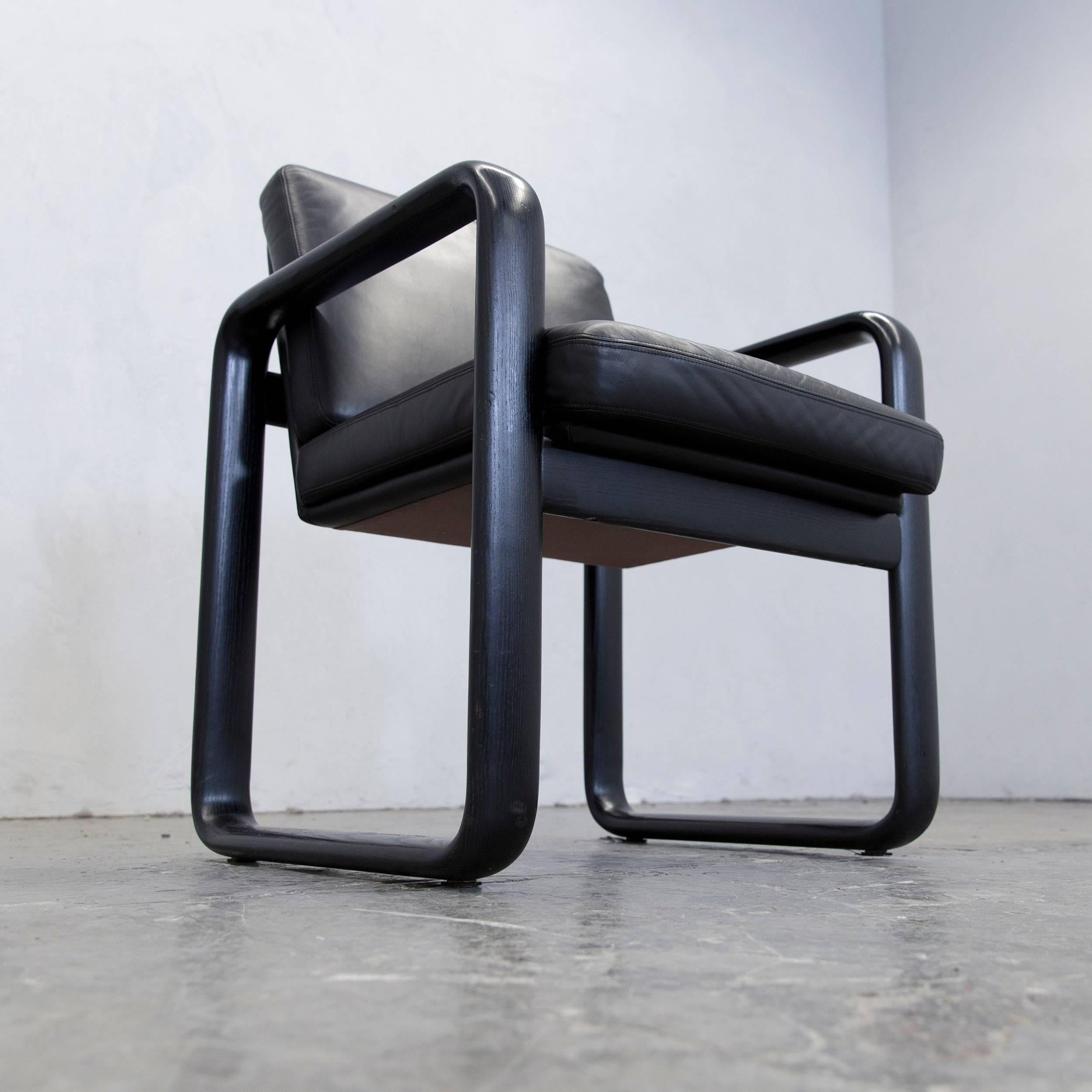 Rosenthal Studio Line Designer Leather Chair Black One Seat Wood Vintage 2