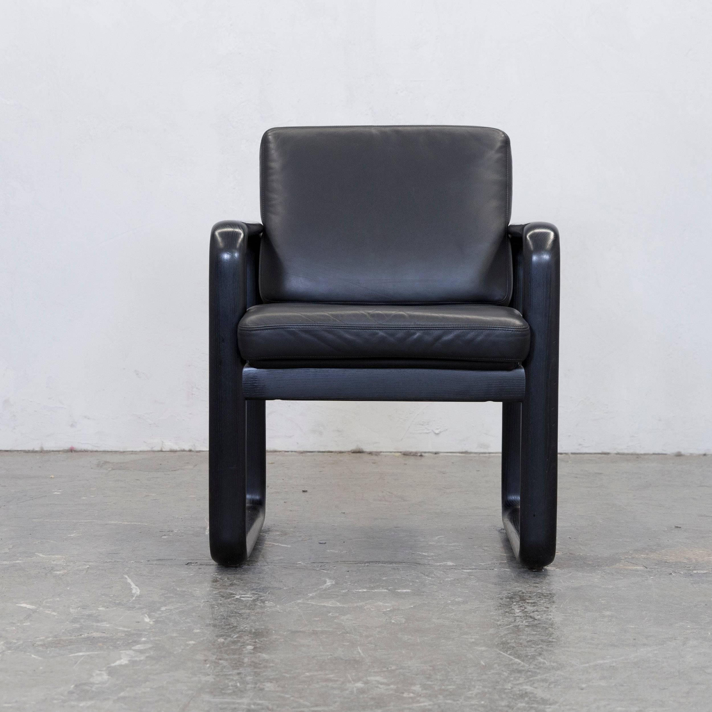 Black colored original Rosenthal Studio line designer leather chair in a vintage design, made for pure comfort.