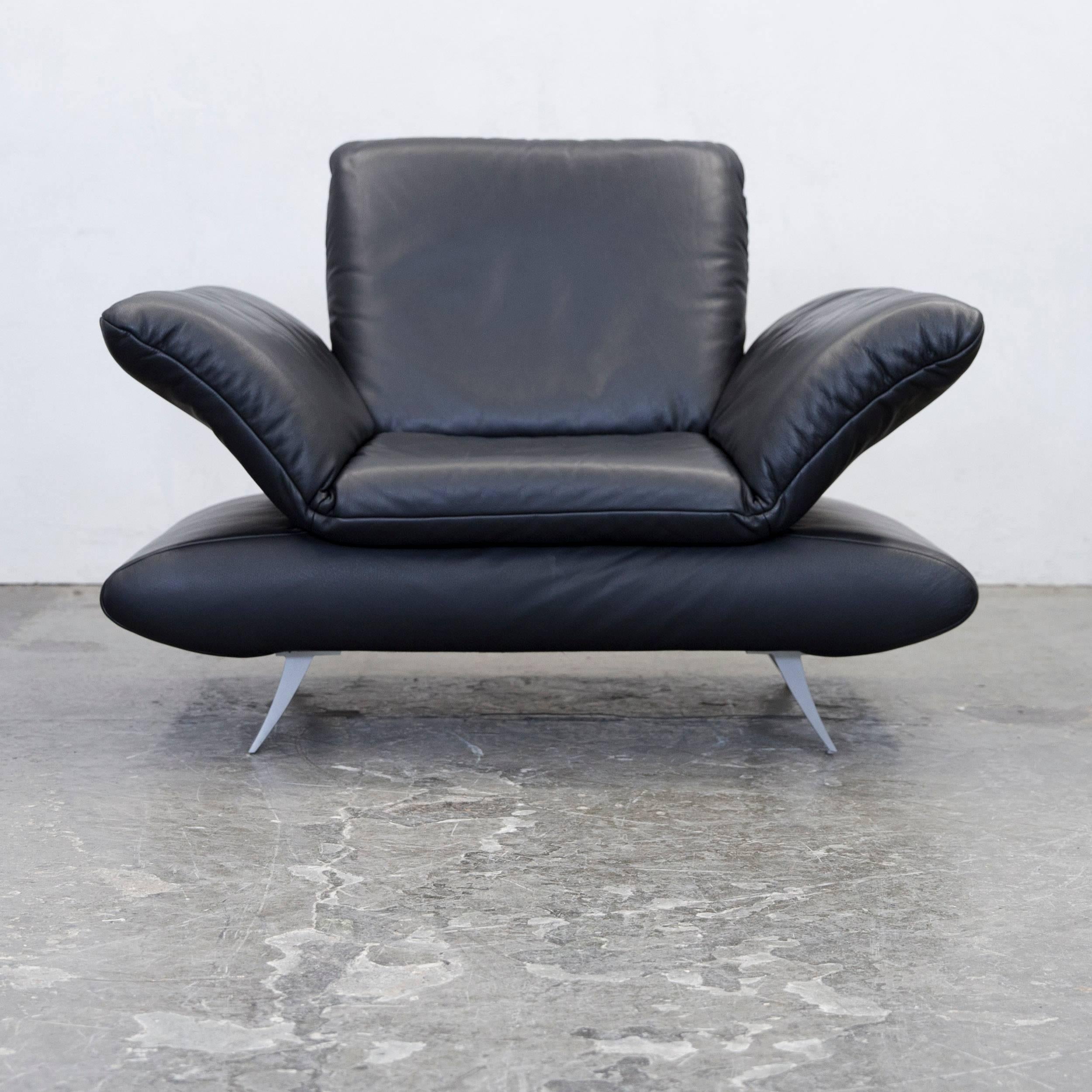 German Koinor Rossini Designer Leather Armchair & Footstool Set Black Leather Function