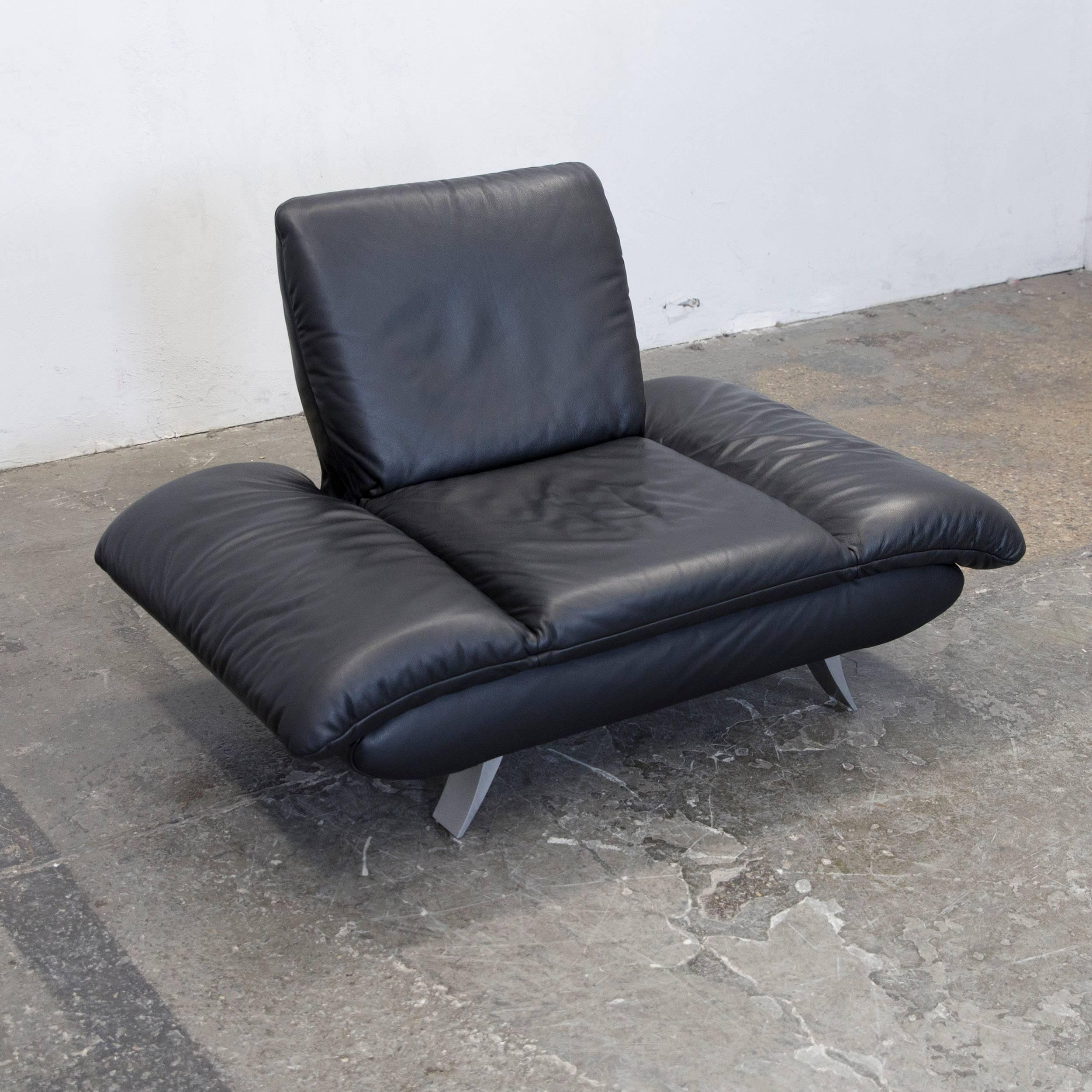 Contemporary Koinor Rossini Designer Leather Armchair & Footstool Set Black Leather Function