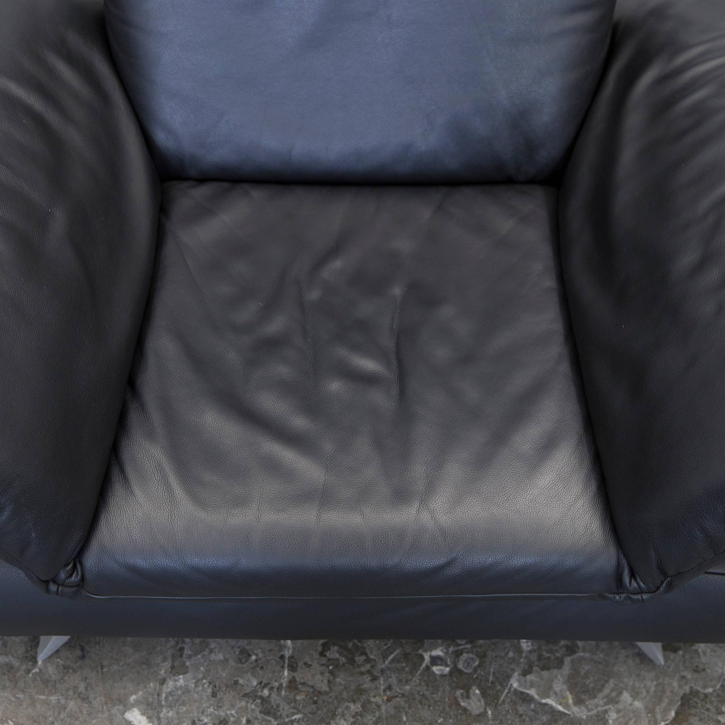 Koinor Rossini Designer Leather Armchair & Footstool Set Black Leather Function 1