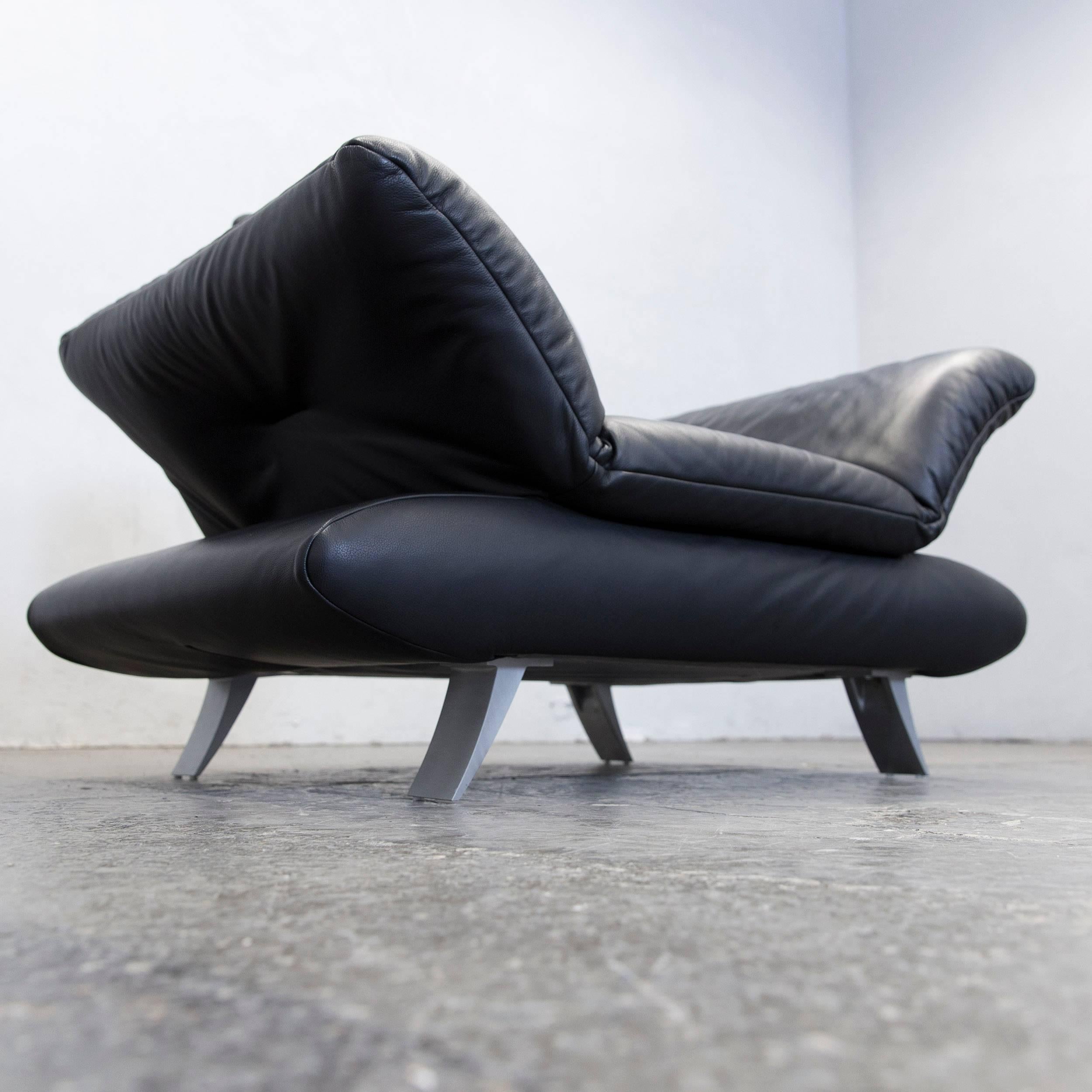 Koinor Rossini Designer Leather Armchair & Footstool Set Black Leather Function 3