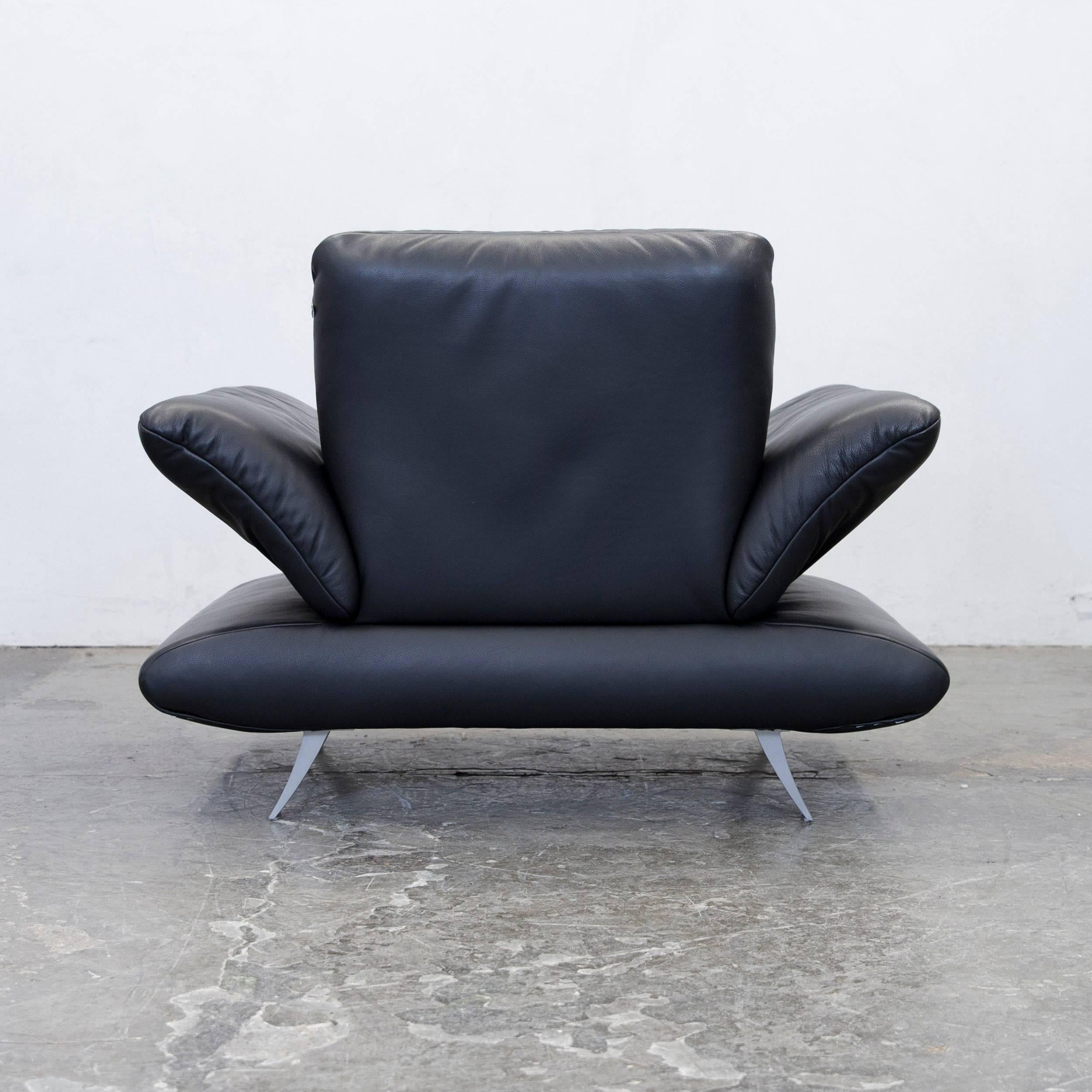 Koinor Rossini Designer Leather Armchair & Footstool Set Black Leather Function 4
