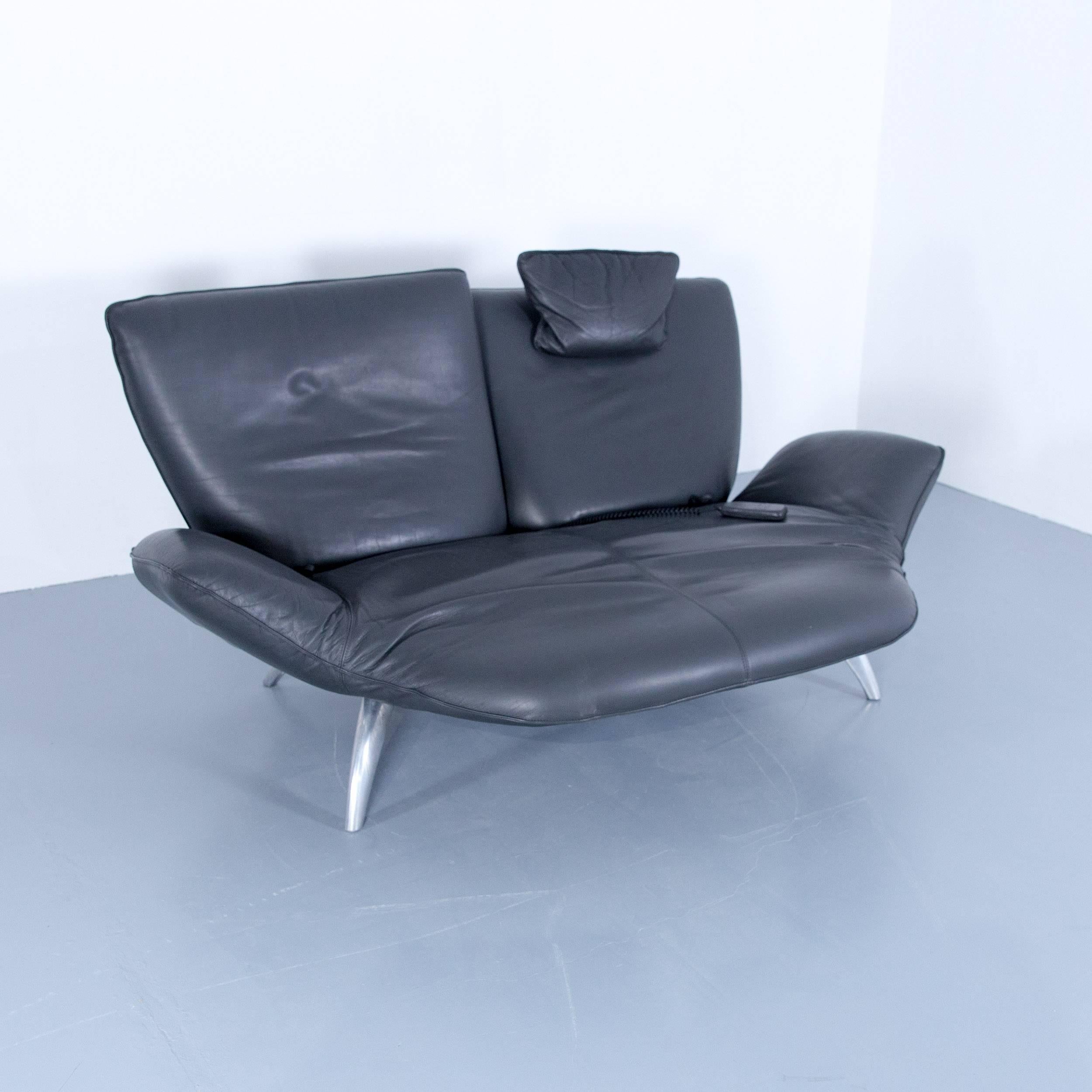 Leolux Designer Sofa Relax Leather Grey Anthracite Two-Seat Function Electric In Excellent Condition In Cologne, DE