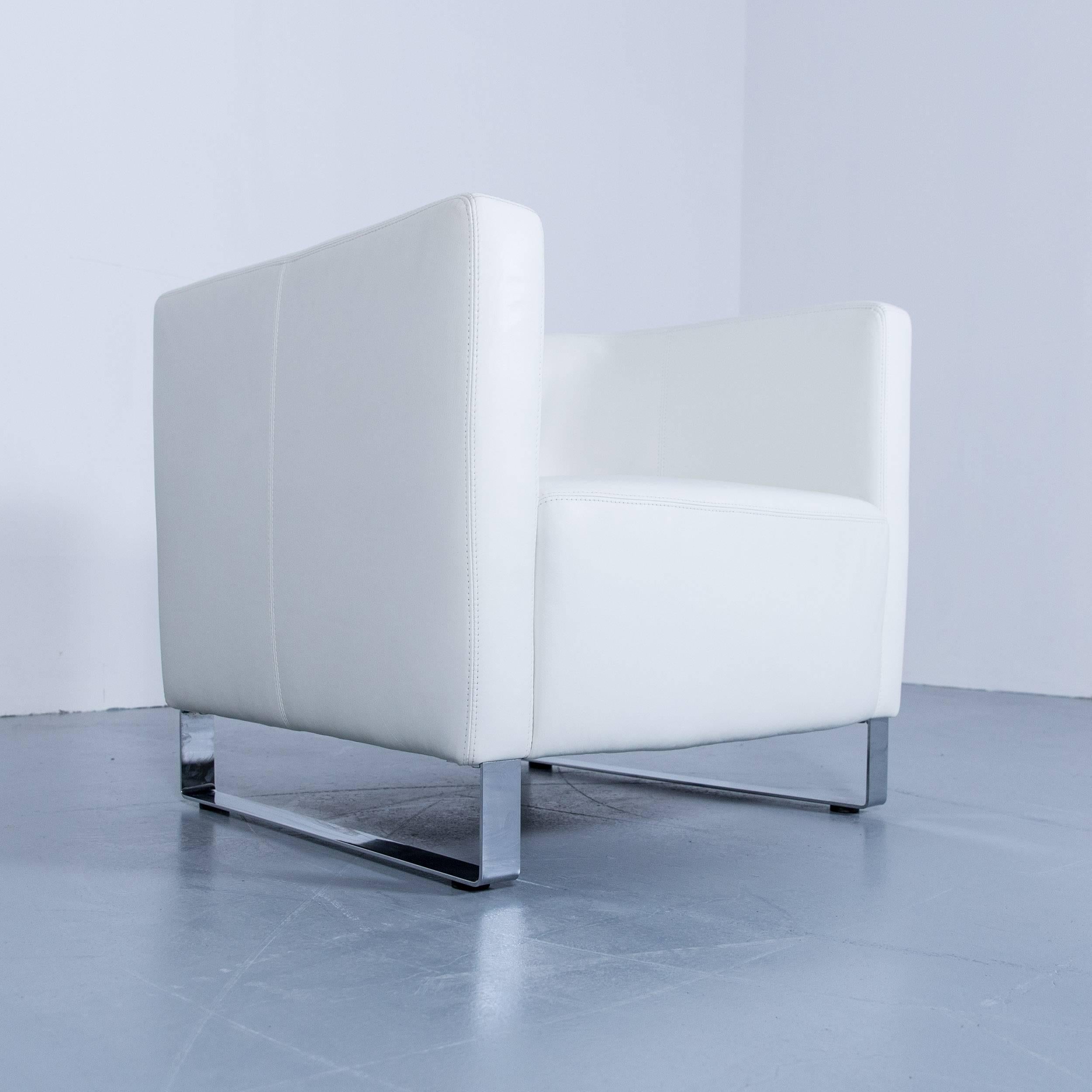 Contemporary Willi Schillig Havana Designer Leather Armchair White One Seat Couch Modern