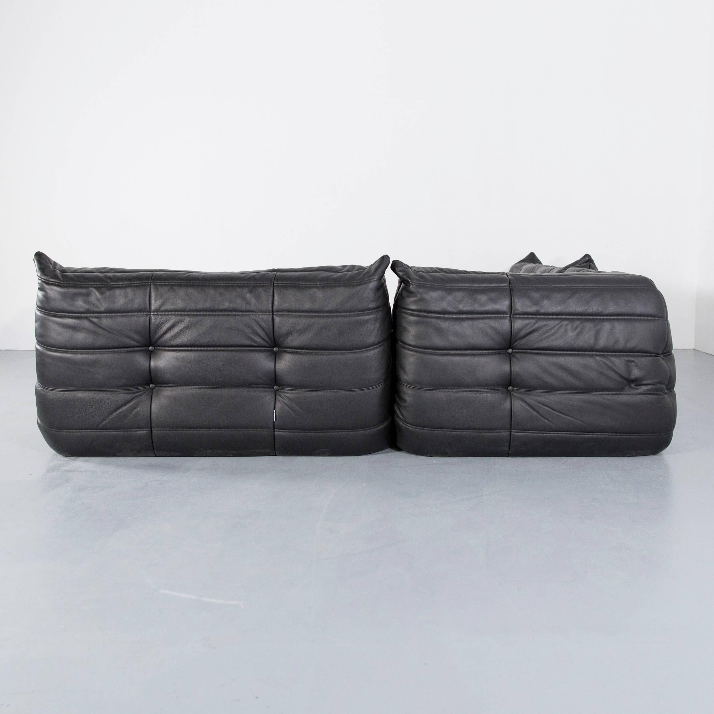 Ligne Rose Togo Designer Sofa Black Leather Two-Seat Retro Classic Sofa Couch 3