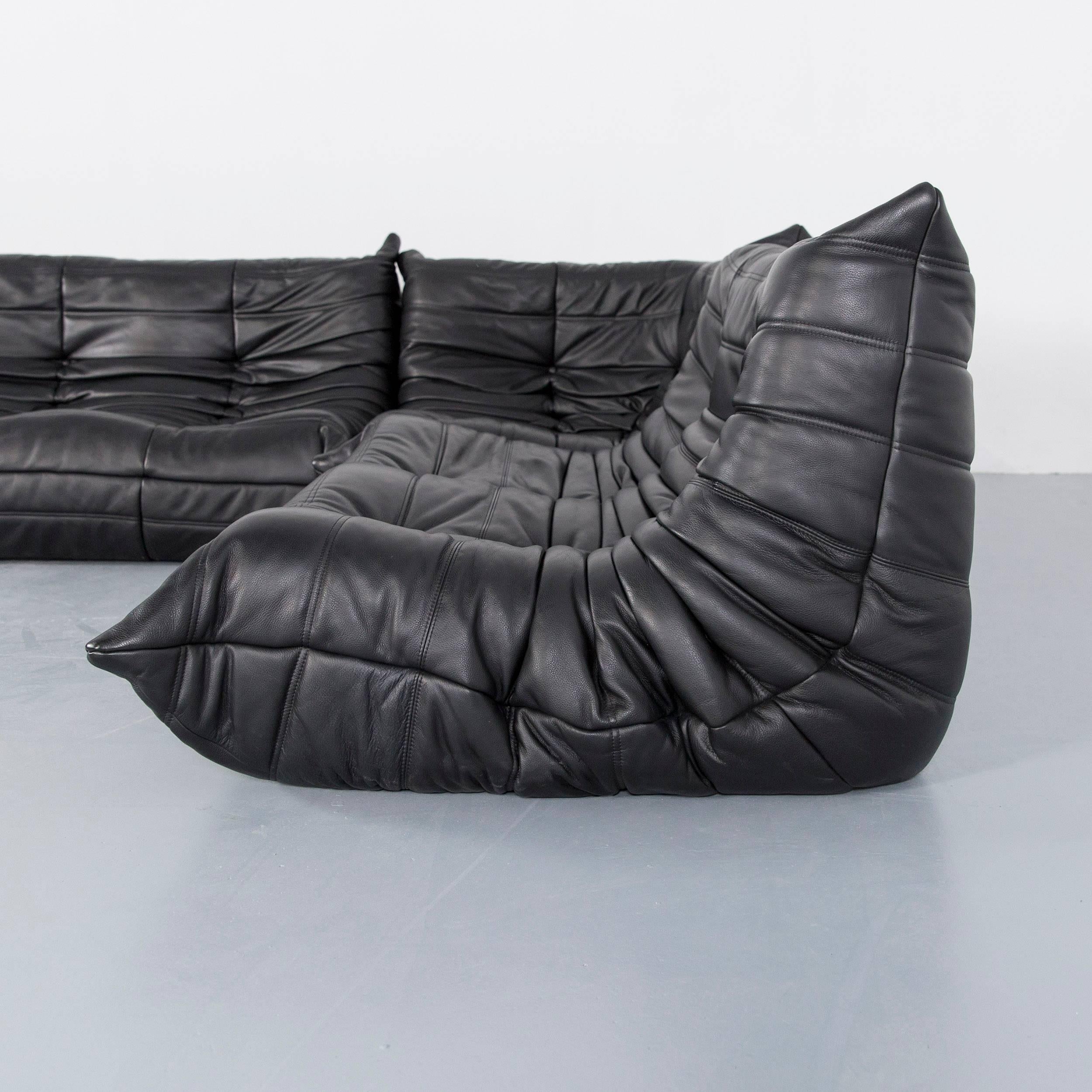 Ligne Rose Togo Designer Sofa Black Leather Two-Seat Retro Classic Sofa Couch 2