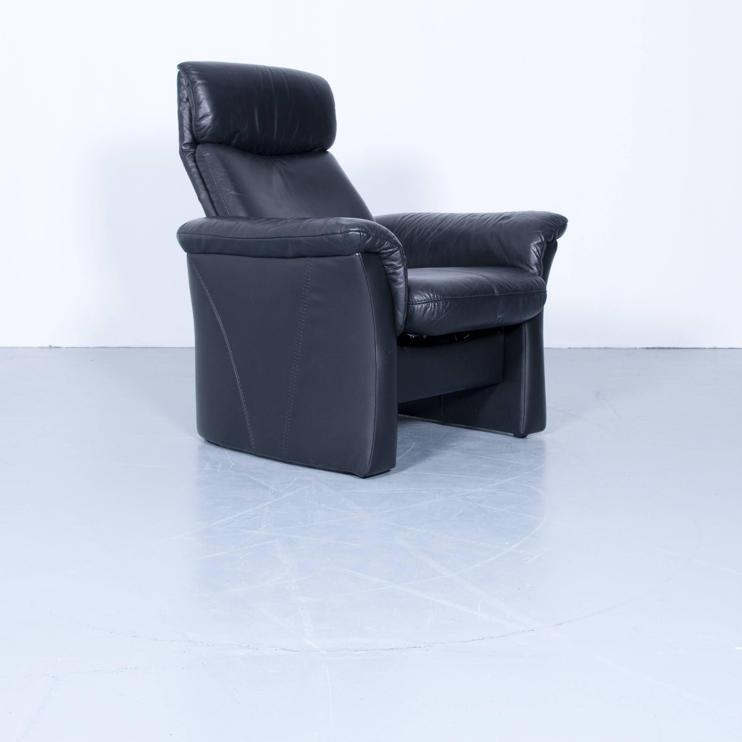 Designer chair set black leather relax function footstool pouf couch modern.