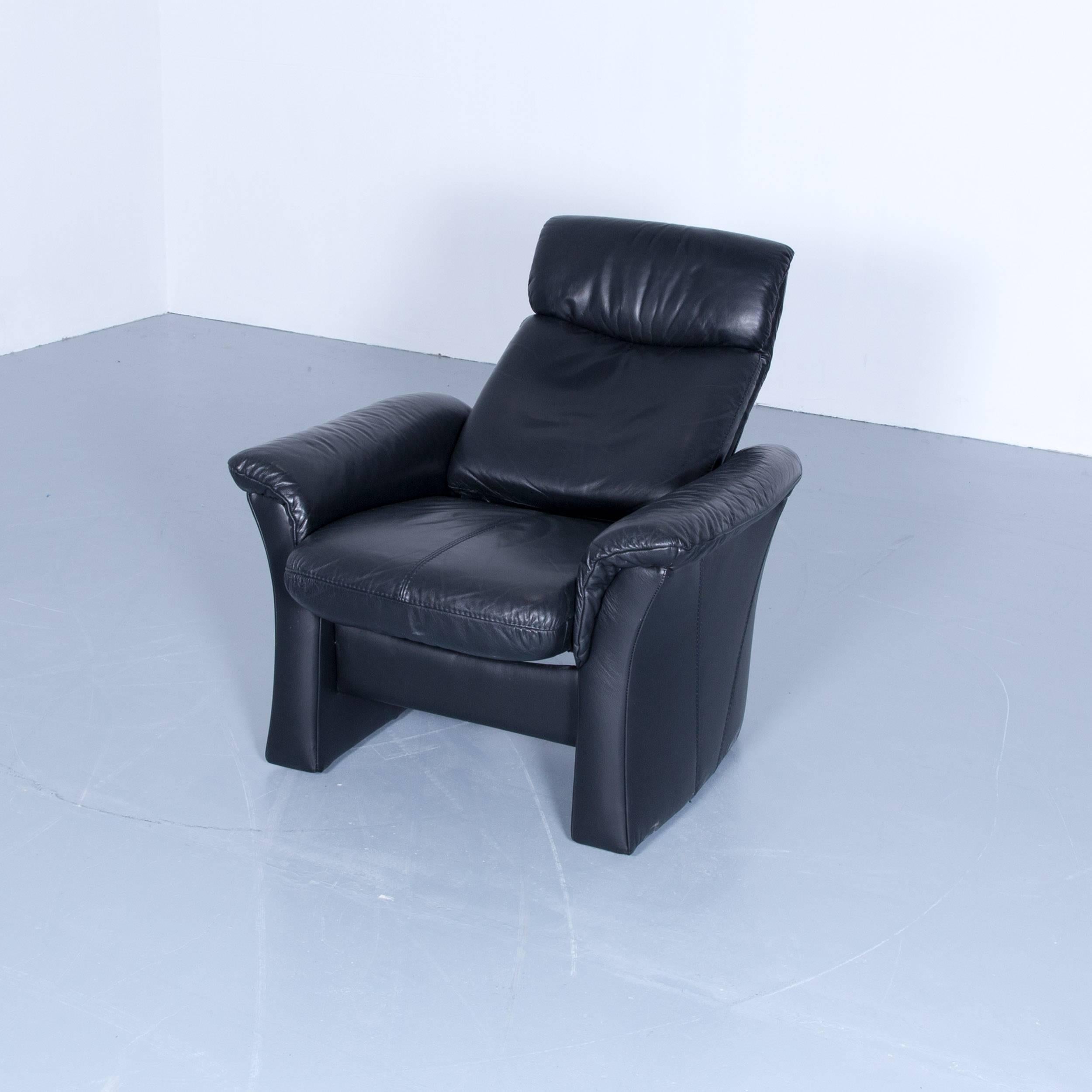 Designer Chair Set Black Leather Relax Function Footstool Pouf Couch Modern In Good Condition In Cologne, DE