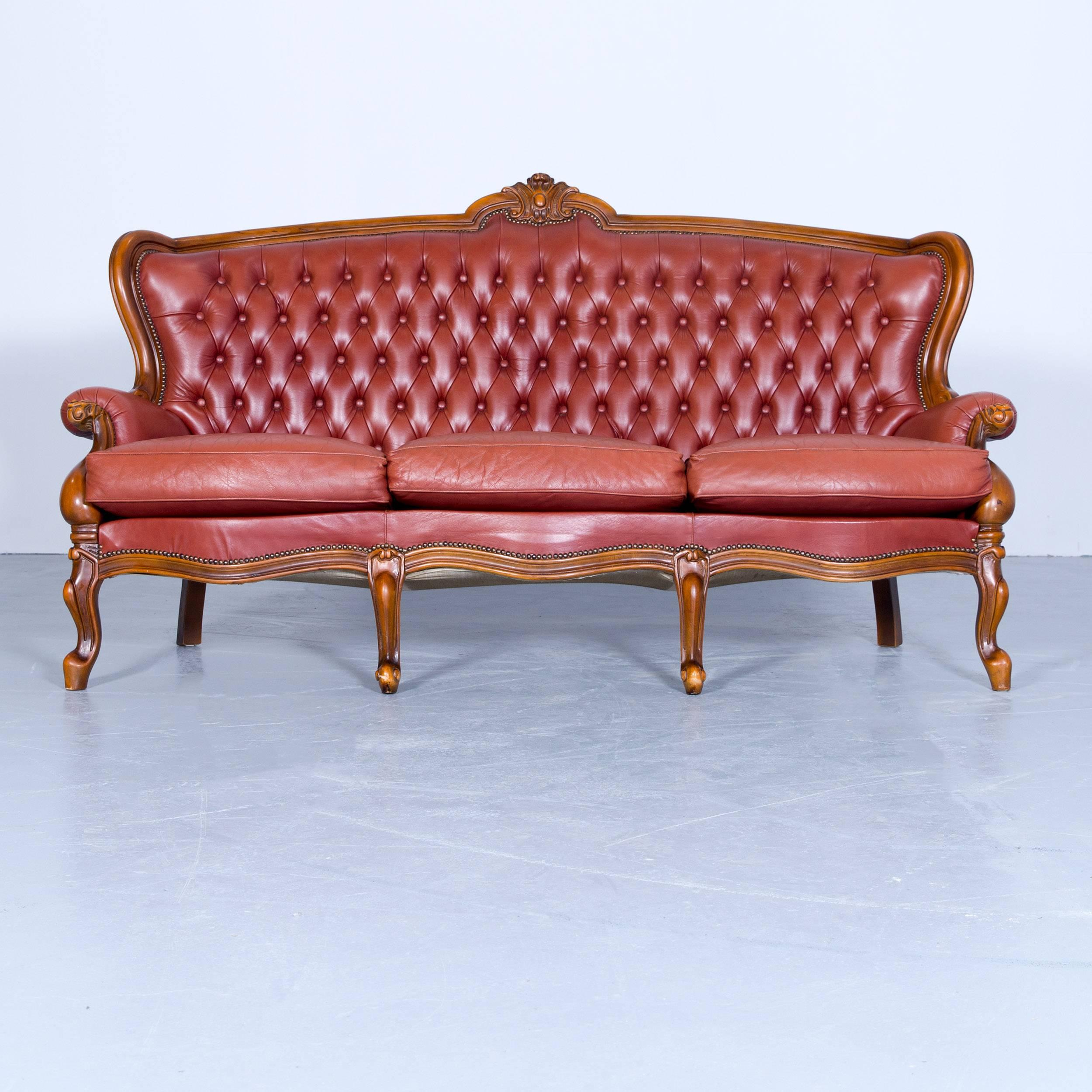 Barock chesterfield sofa red brown orange leather three-seat couch vintage retro rivets, made for pure comfort.