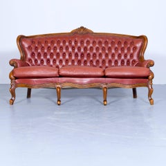 Barock Chesterfield Sofa Red Brown Leather Three-Seat Couch Vintage Rivets
