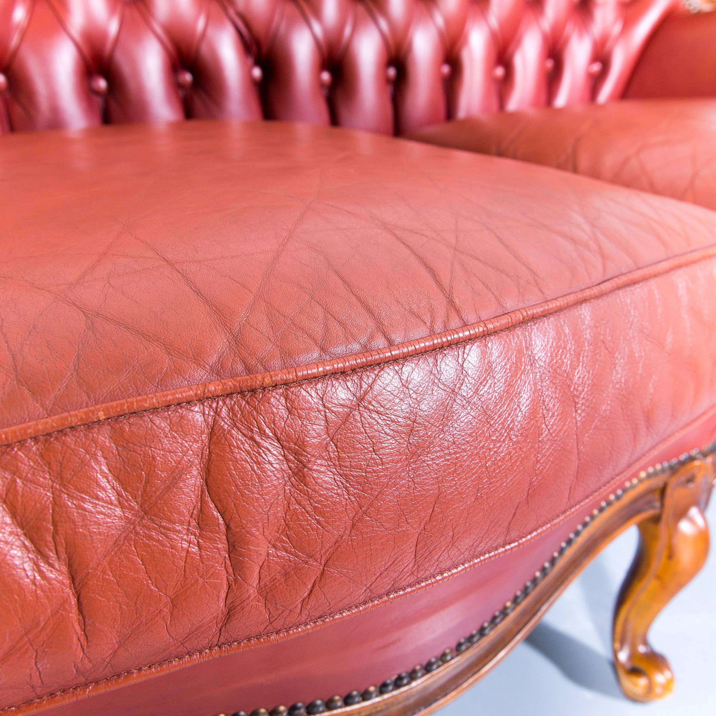 Barock Chesterfield Sofa Red Brown Leather Three-Seat Couch Vintage Rivets In Good Condition In Cologne, DE