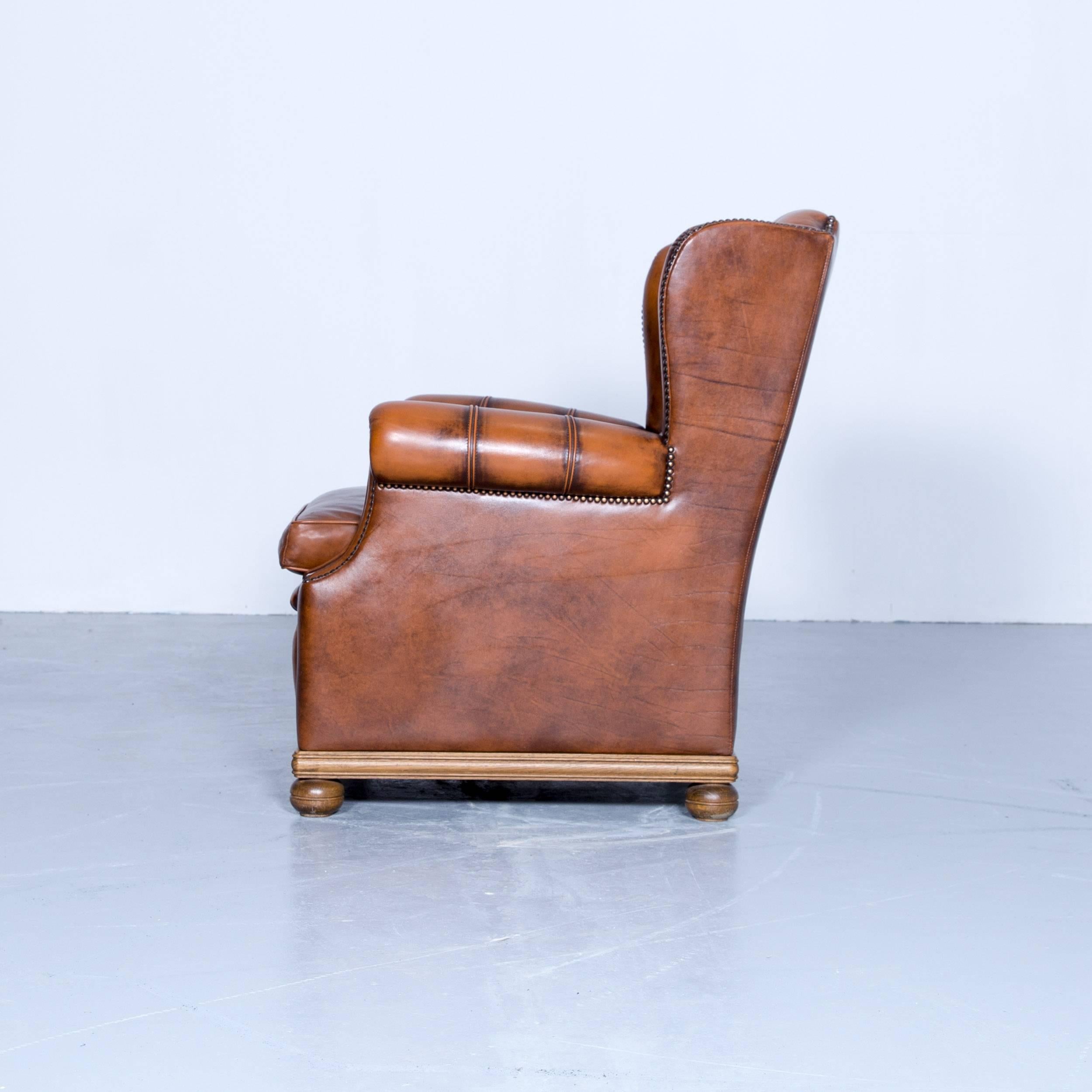 Chesterfield Armchair Leather Brown One Seat Couch Retro Vintage Rivets 5
