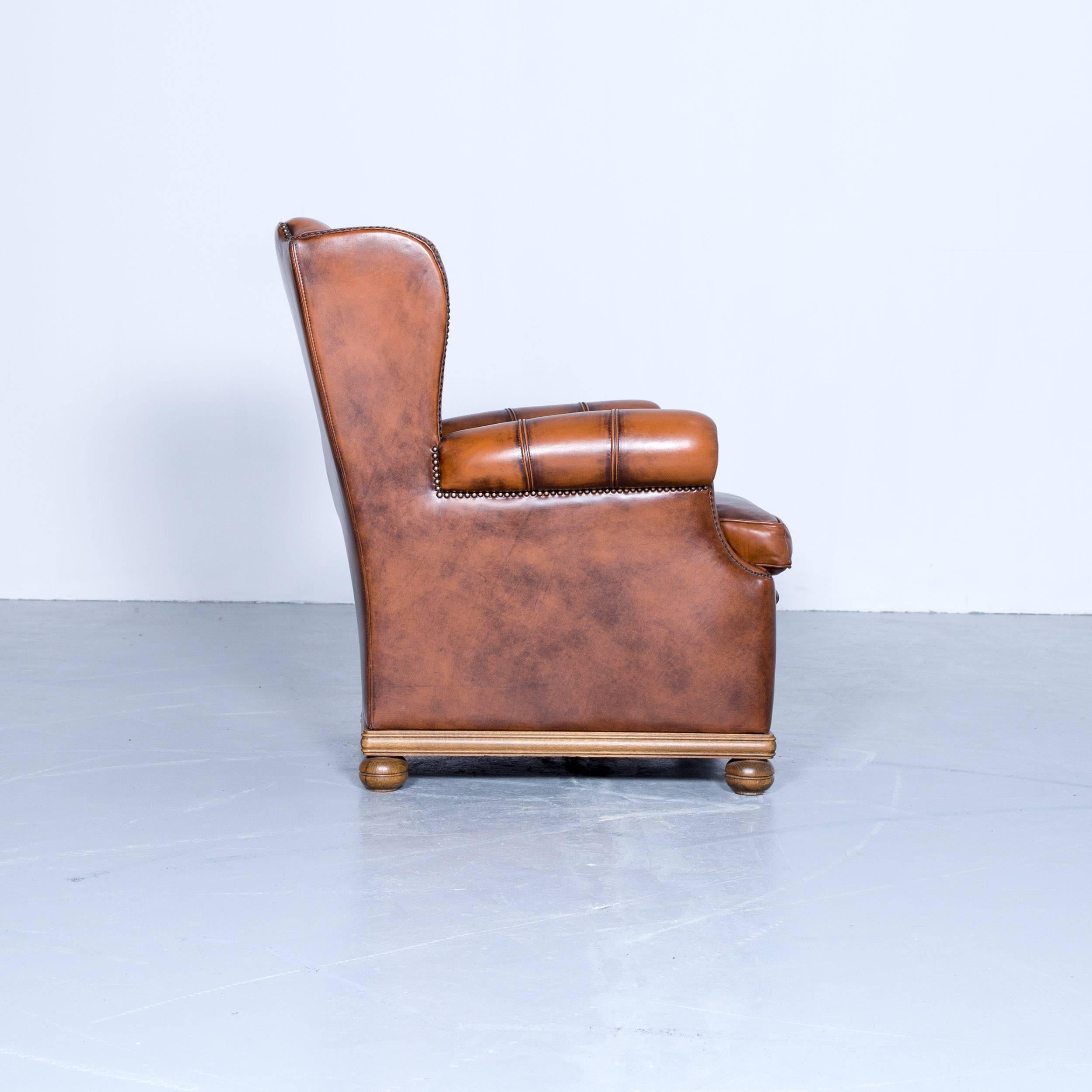 Chesterfield Armchair Leather Brown One Seat Couch Retro Vintage Rivets 3
