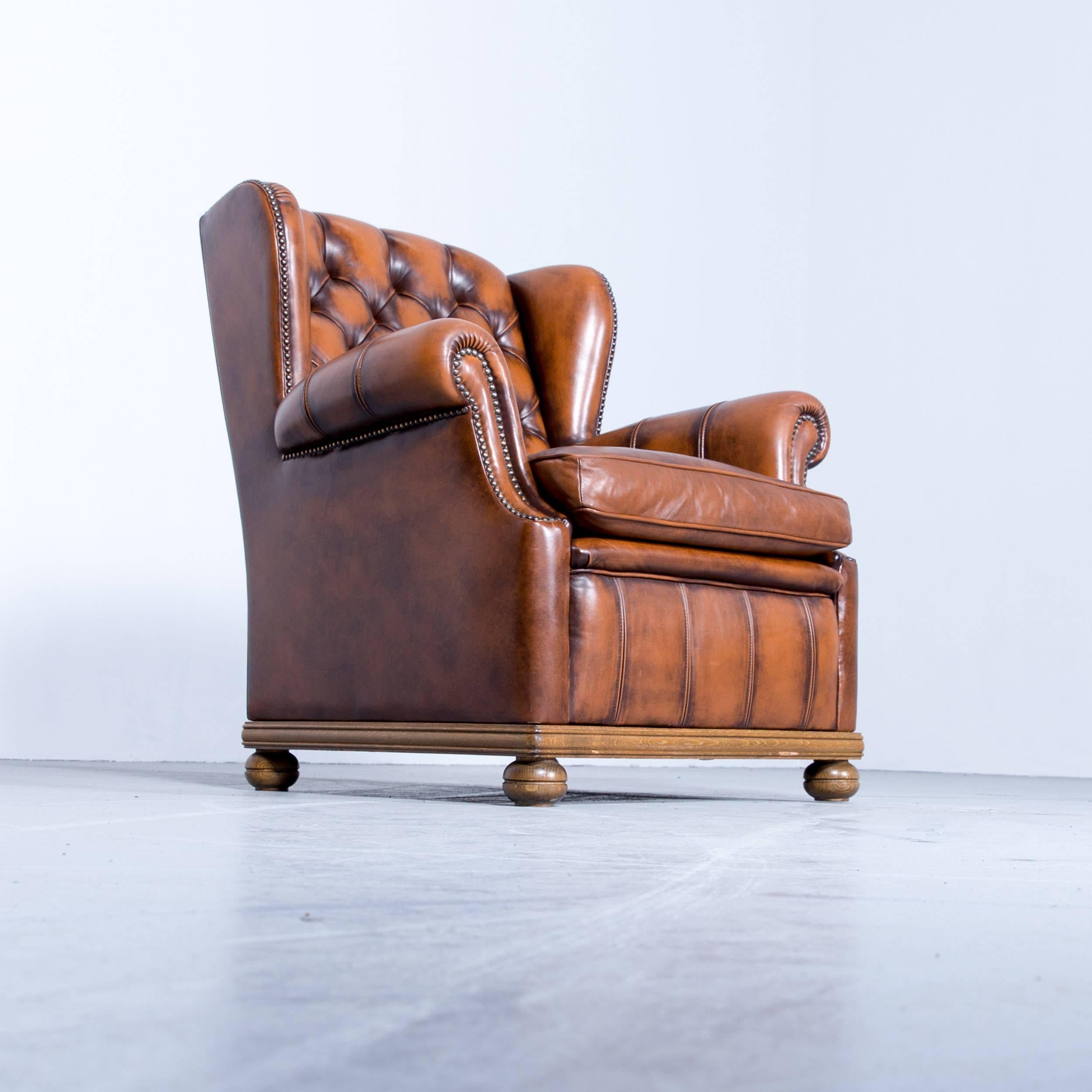 Chesterfield Armchair Leather Brown One Seat Couch Retro Vintage Rivets 2