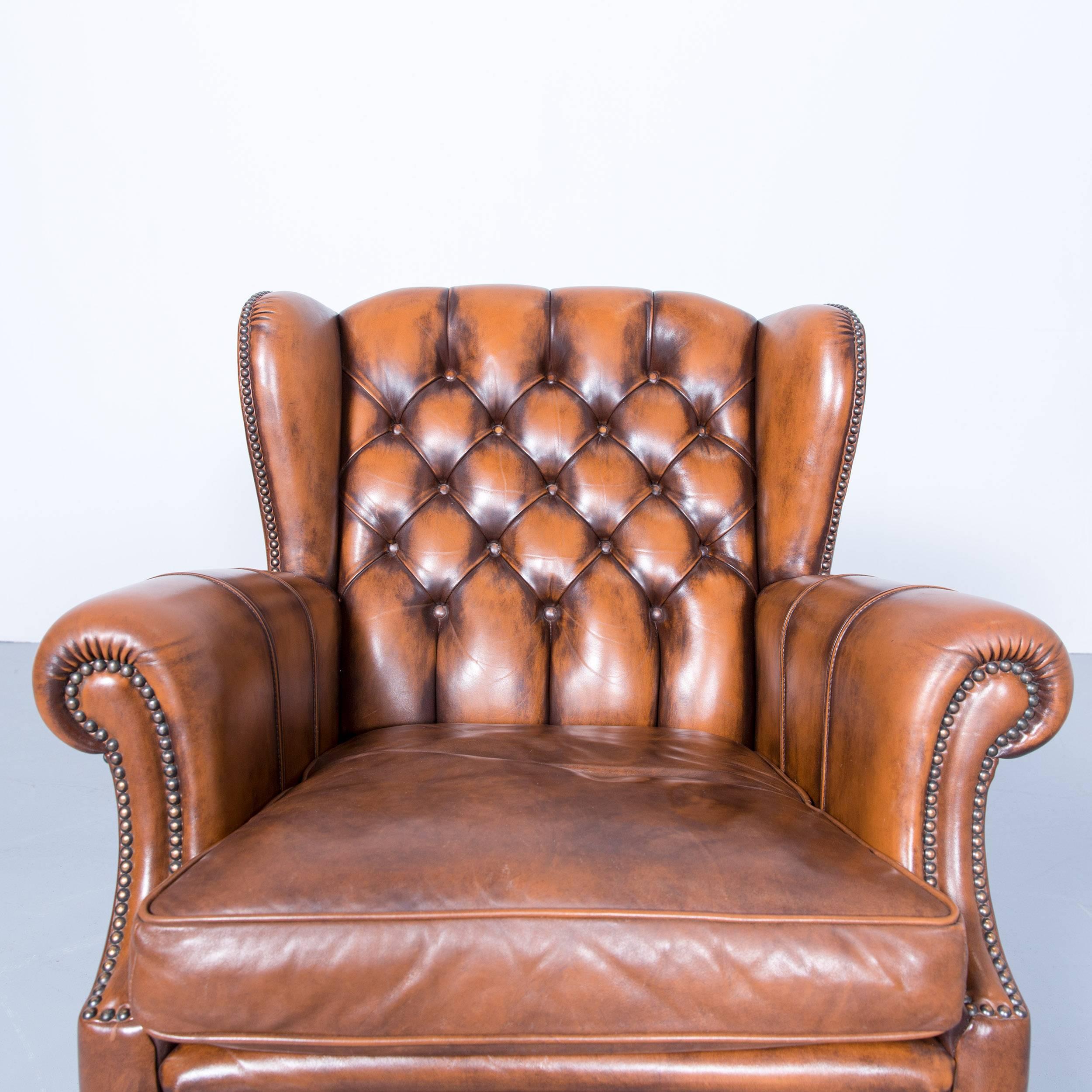Chesterfield Armchair Leather Brown One Seat Couch Retro Vintage Rivets 1