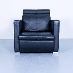 Designer Chair Leather Black Relax Function Couch Modern Minimal Metal