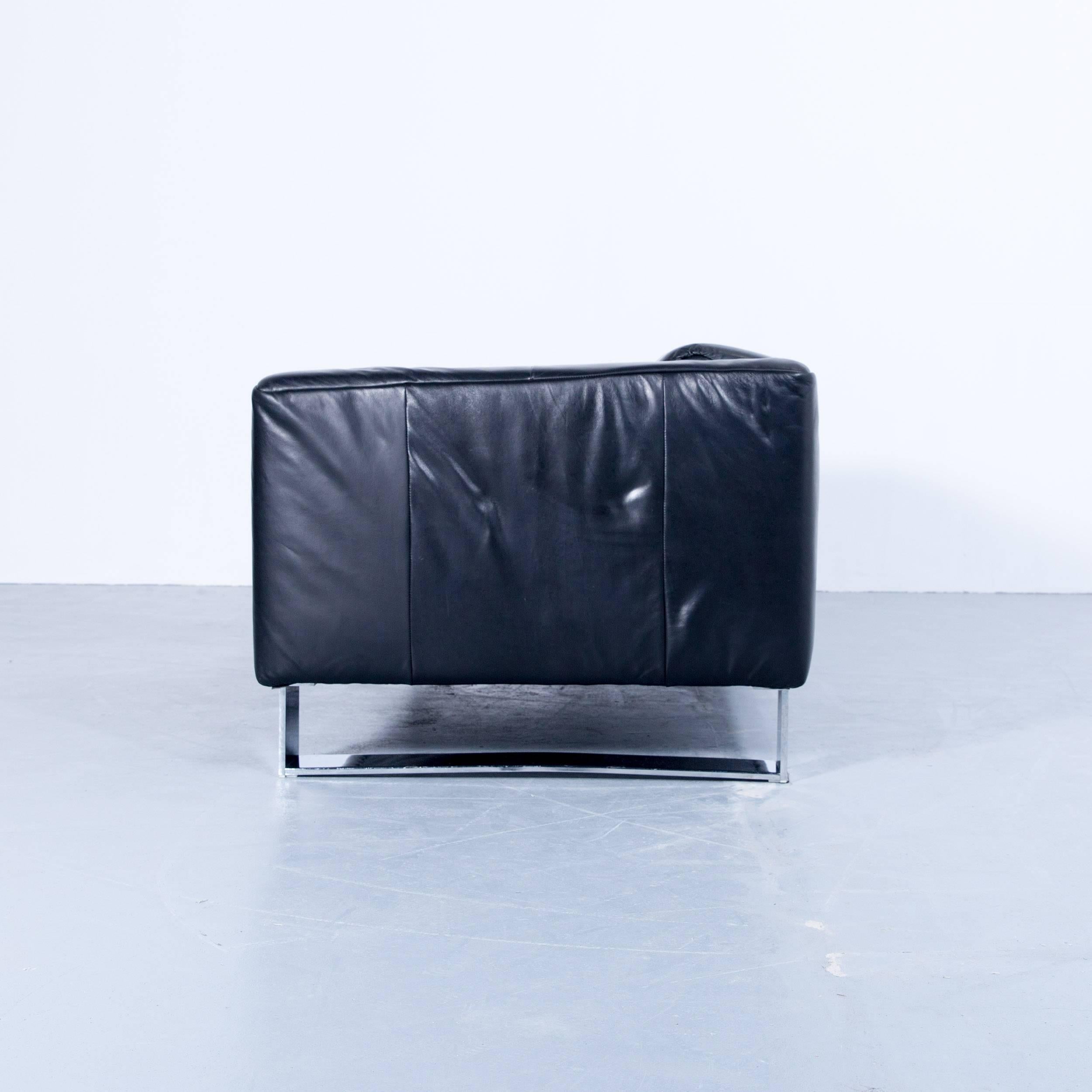 Rolf Benz Bmp Designer Sofa Leder Schwarze Dreisitzer-Kommode Modern Metall Chrom 1