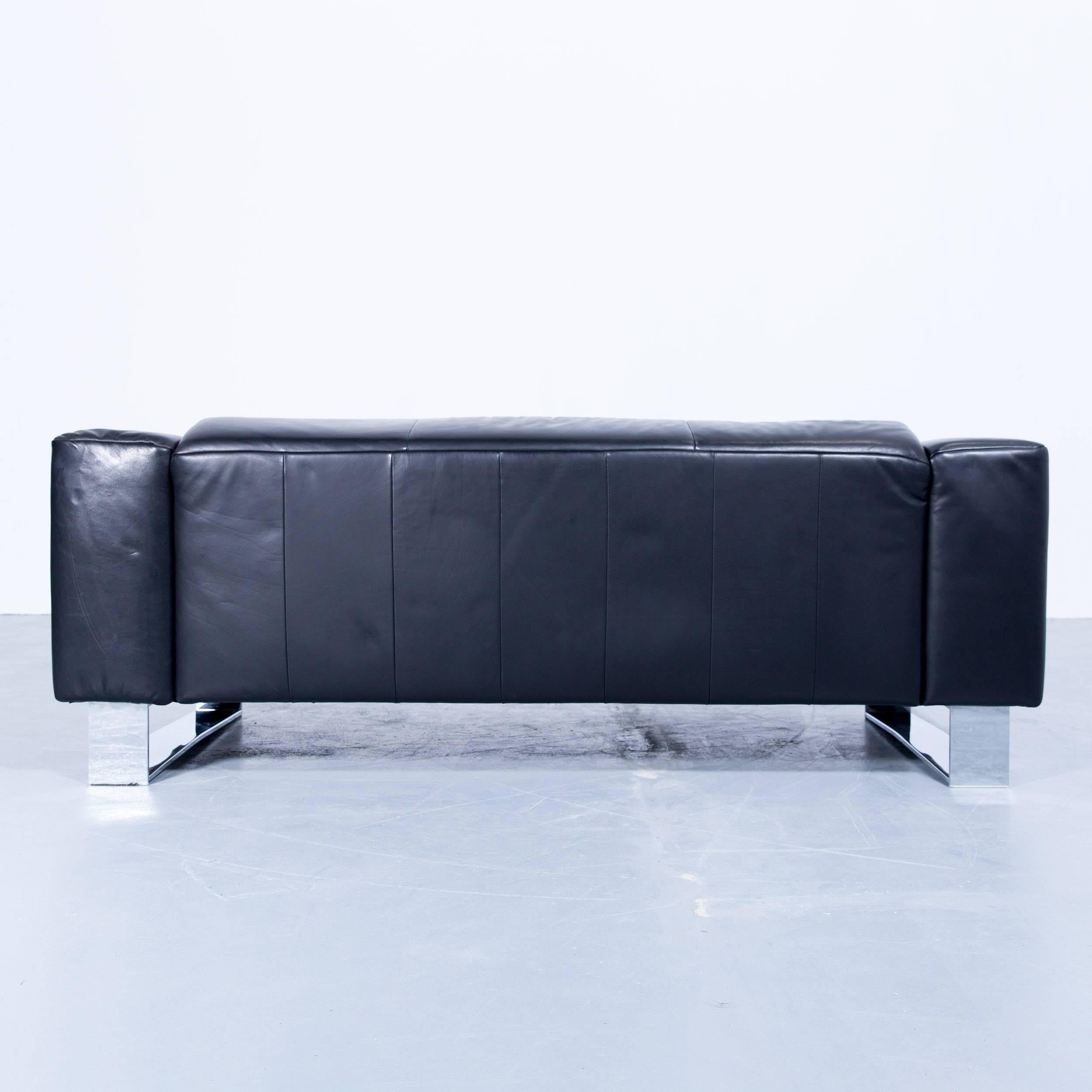 Rolf Benz Bmp Designer Sofa Leder Schwarze Dreisitzer-Kommode Modern Metall Chrom 2