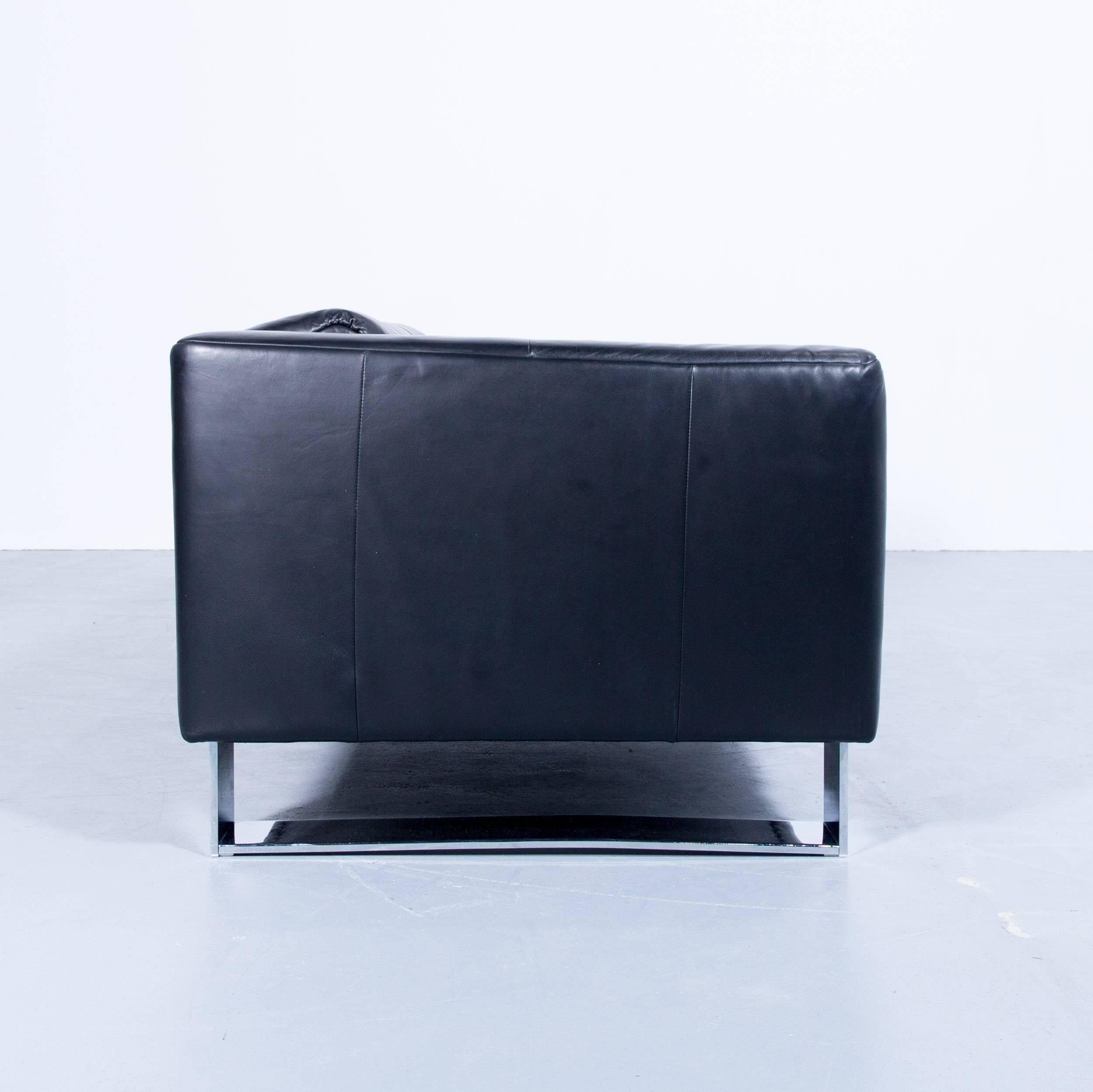 Rolf Benz Bmp Designer Sofa Leder Schwarze Dreisitzer-Kommode Modern Metall Chrom 3
