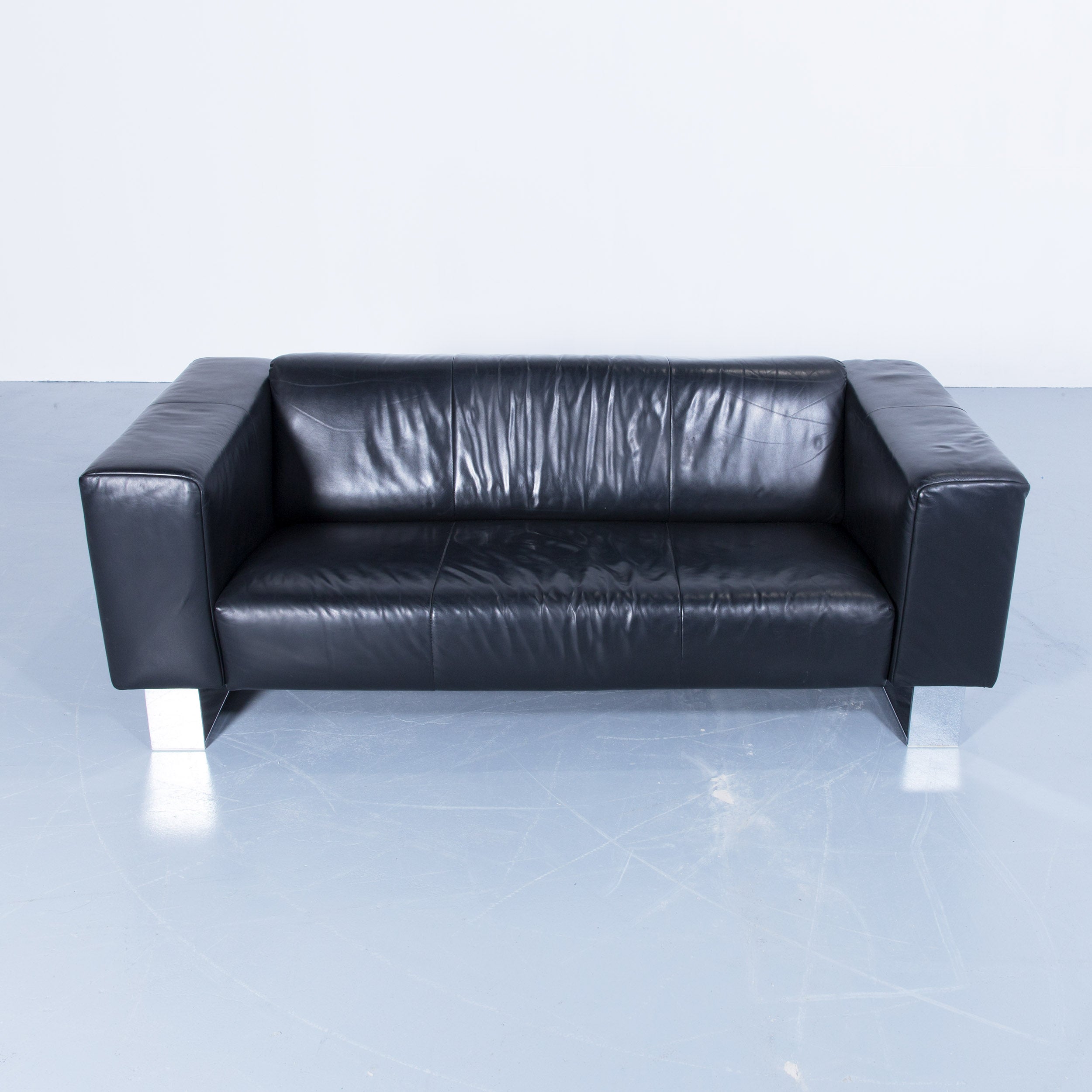 Rolf Benz Bmp Designer Sofa Leather Black Three Seat Couch