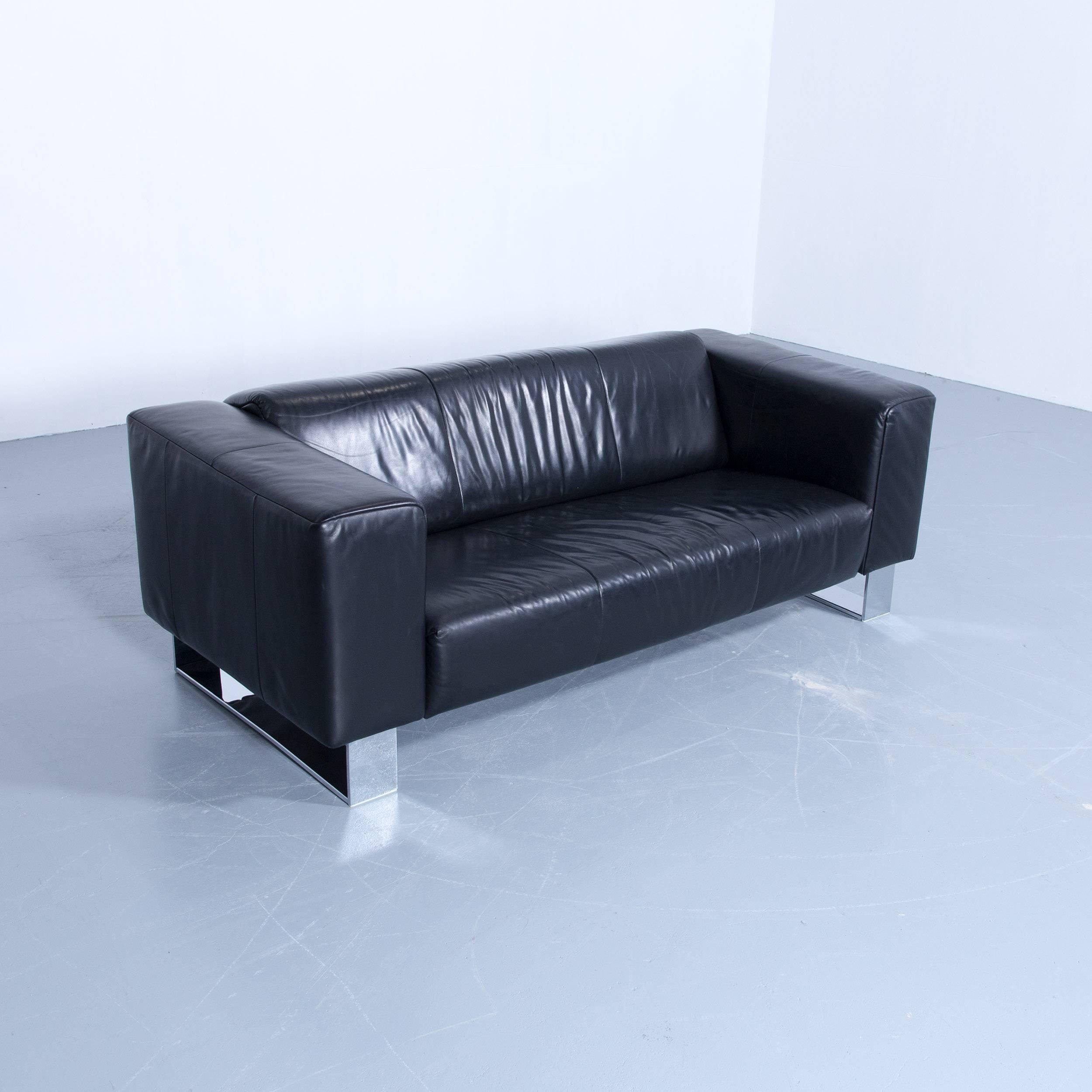 Rolf Benz Bmp Designer Sofa Leder Schwarze Dreisitzer-Kommode Modern Metall Chrom (Deutsch)