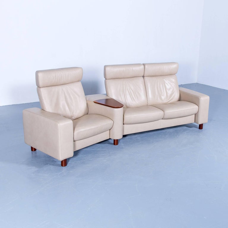 Ekornes Stressless Space Relax Sofa Beige Crème Leather TV Recliner ThreeSeat at 1stDibs