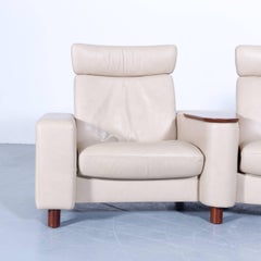 Ekornes Stressless Space Relax Sofa Beige Crème Leather TV Recliner Three-Seat