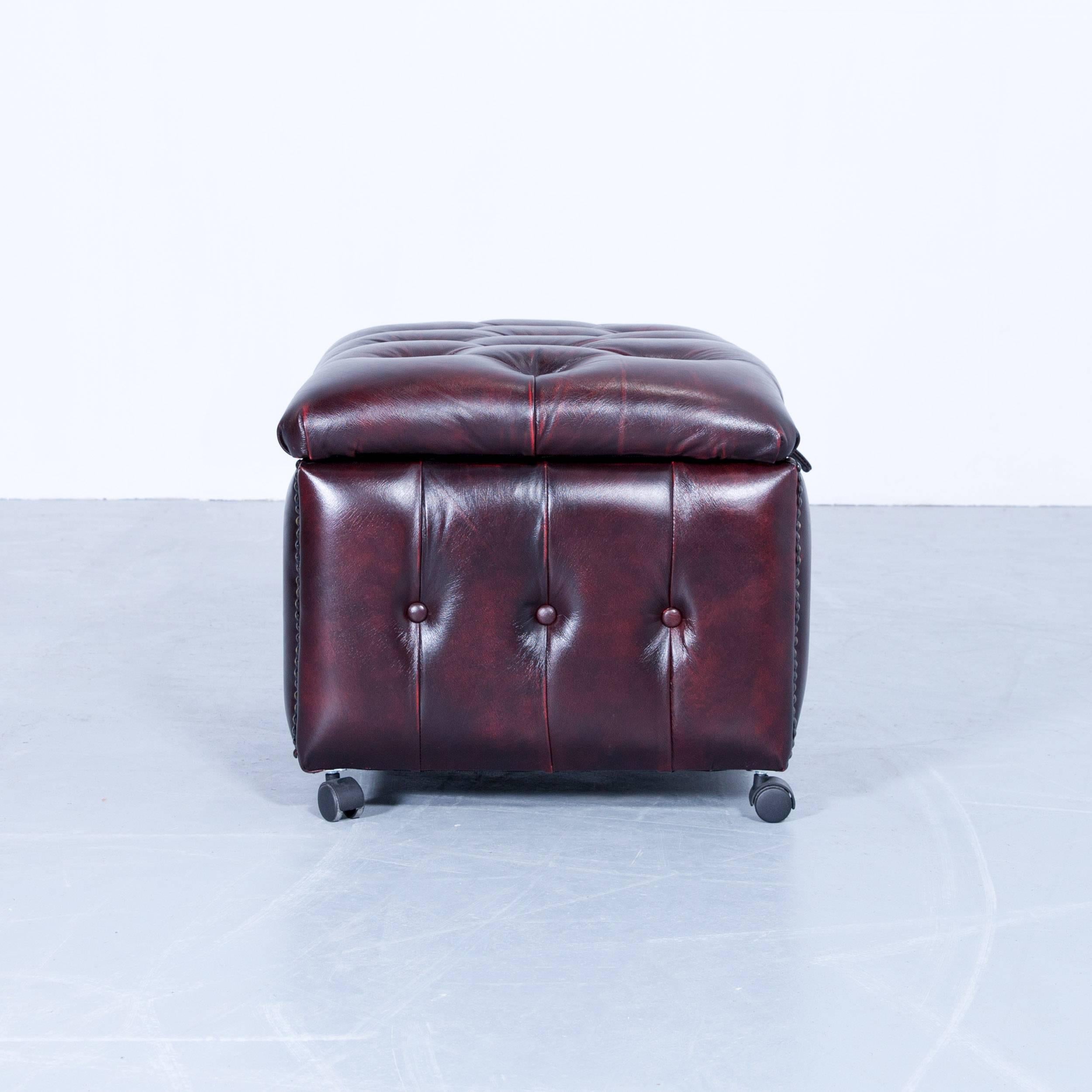 Rochester Chesterfield Footstool Oxblood Red Leather Vintage Retro Function In Excellent Condition In Cologne, DE
