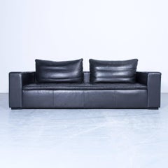 BoConcept Designer Sofa Black Leather Three-Seat Modern Cubic