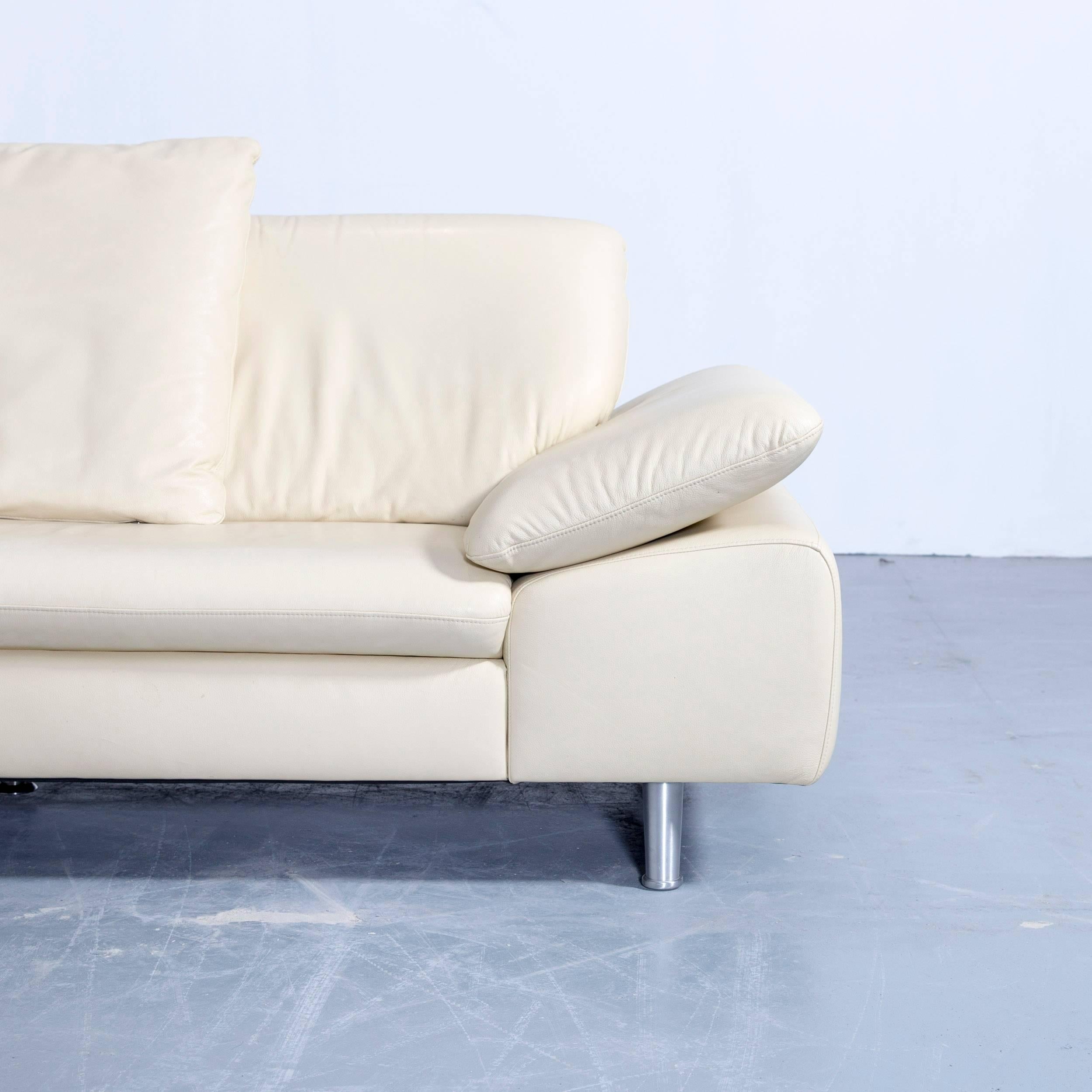 German Willi Schillig Loop Designer Corner Sofa Set Leather Crème Function Couch Modern
