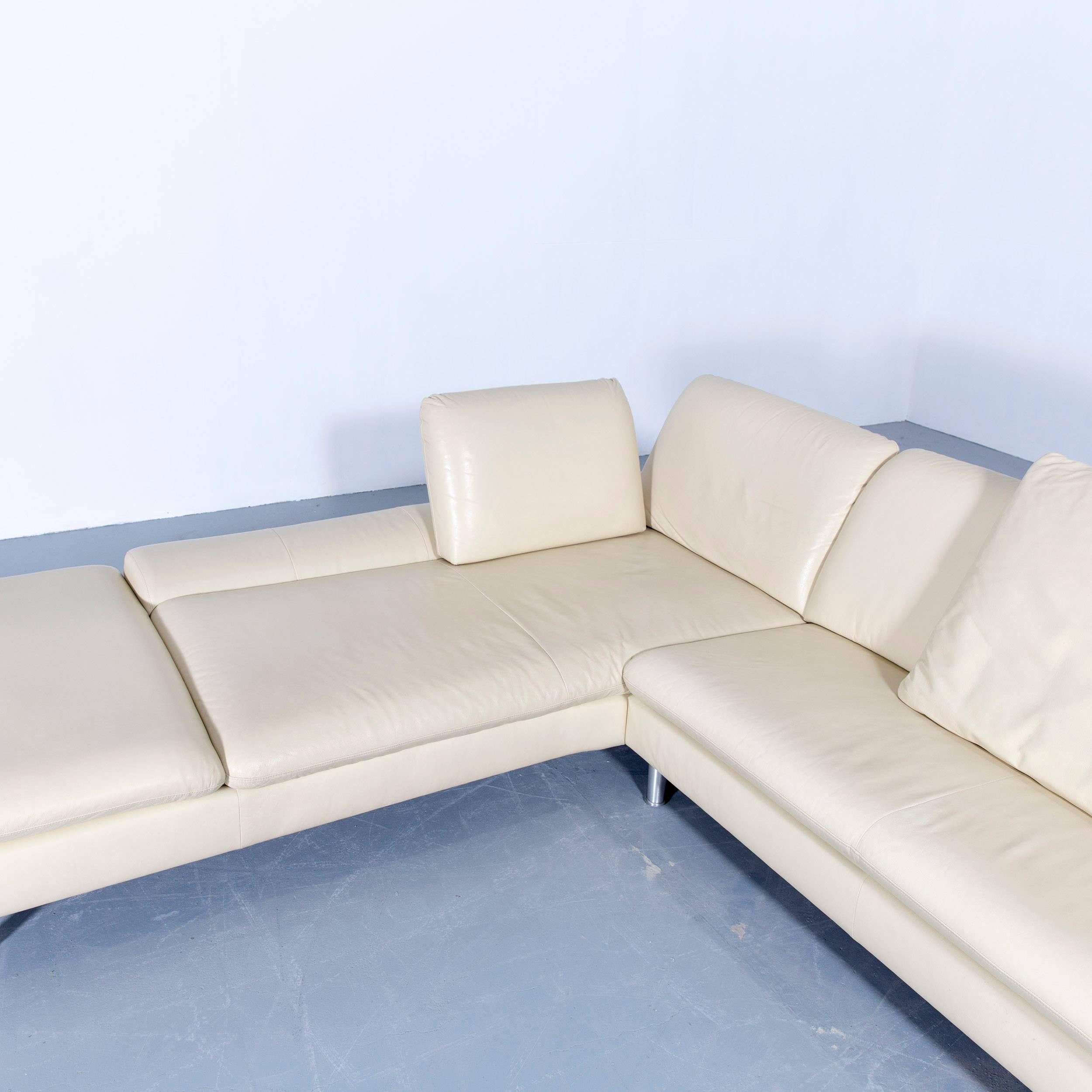 Willi Schillig Loop Designer Corner Sofa Set Leather Crème Function Couch Modern In Good Condition In Cologne, DE