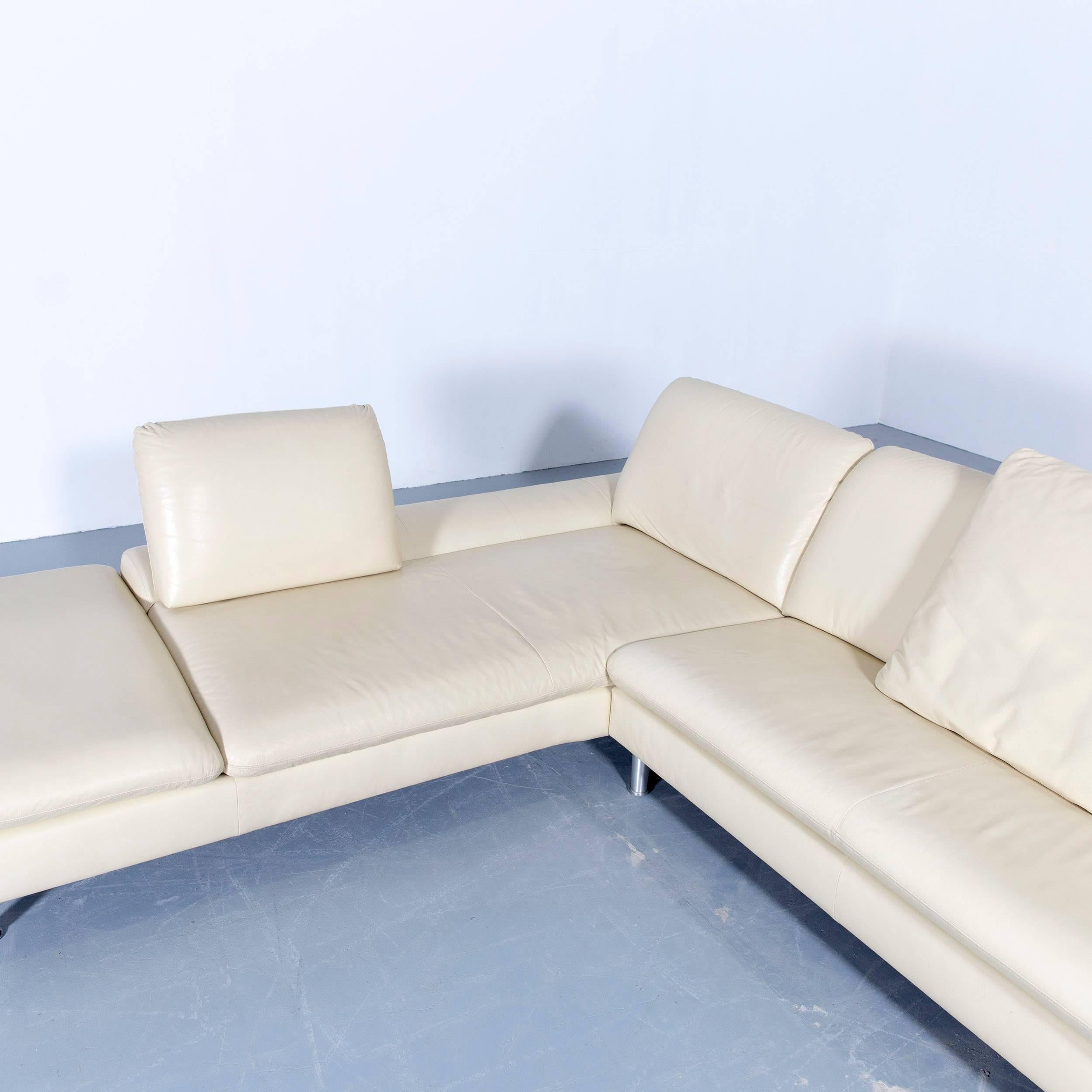 Contemporary Willi Schillig Loop Designer Corner Sofa Set Leather Crème Function Couch Modern
