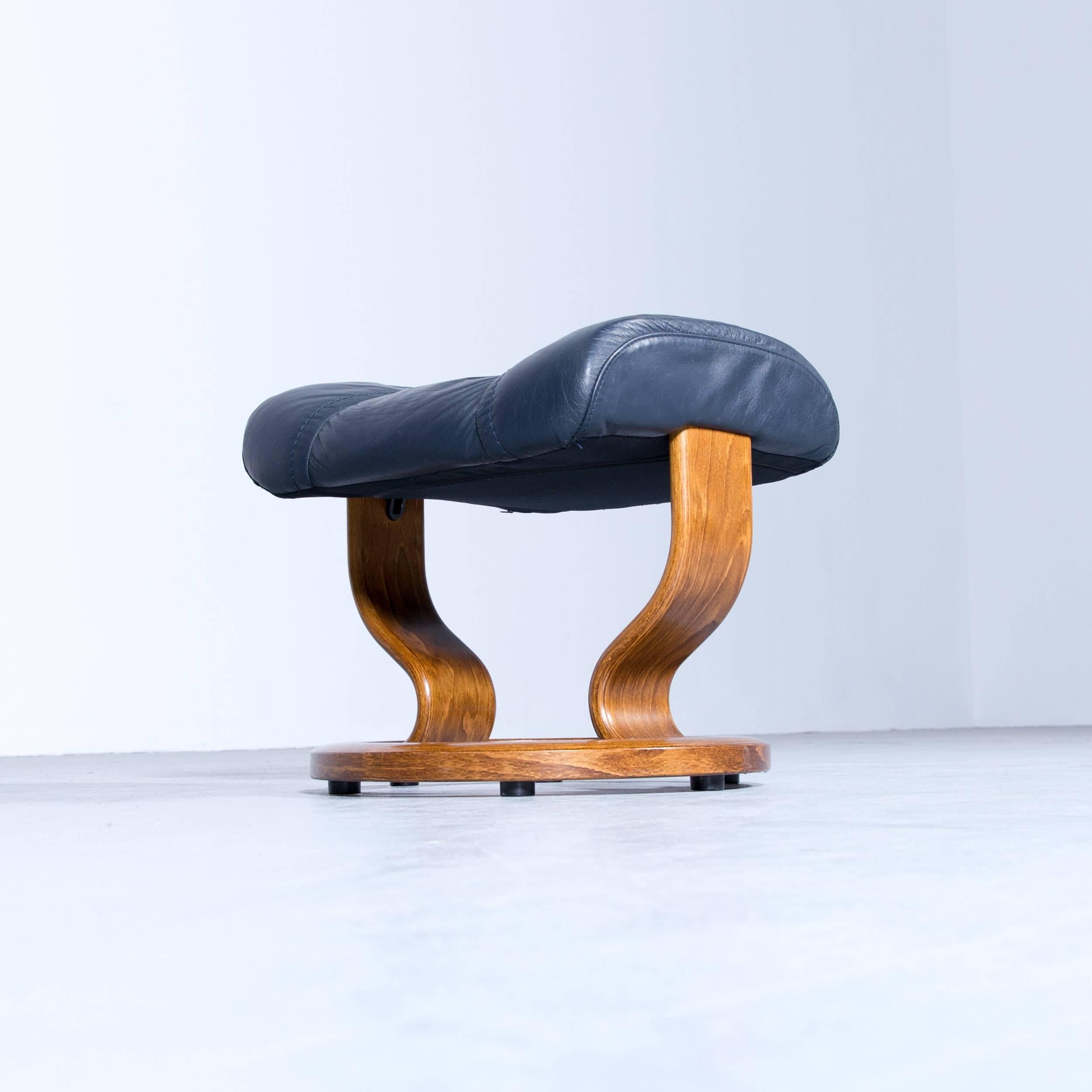 Contemporary Ekornes Stressless Wing Footstool Leather Dark Blue Modern Footrest