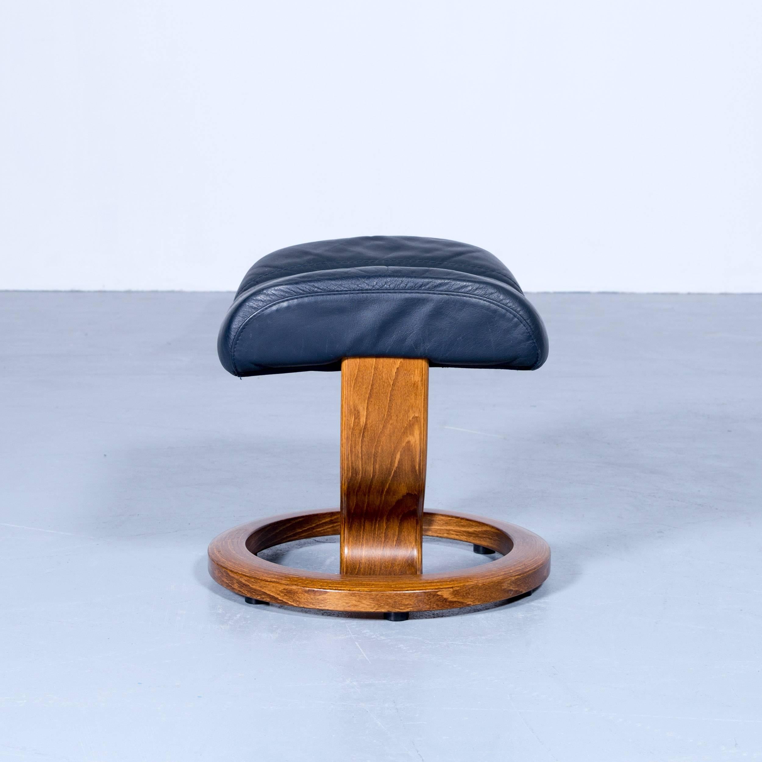 Ekornes Stressless Wing Footstool Leather Dark Blue Modern Footrest 1