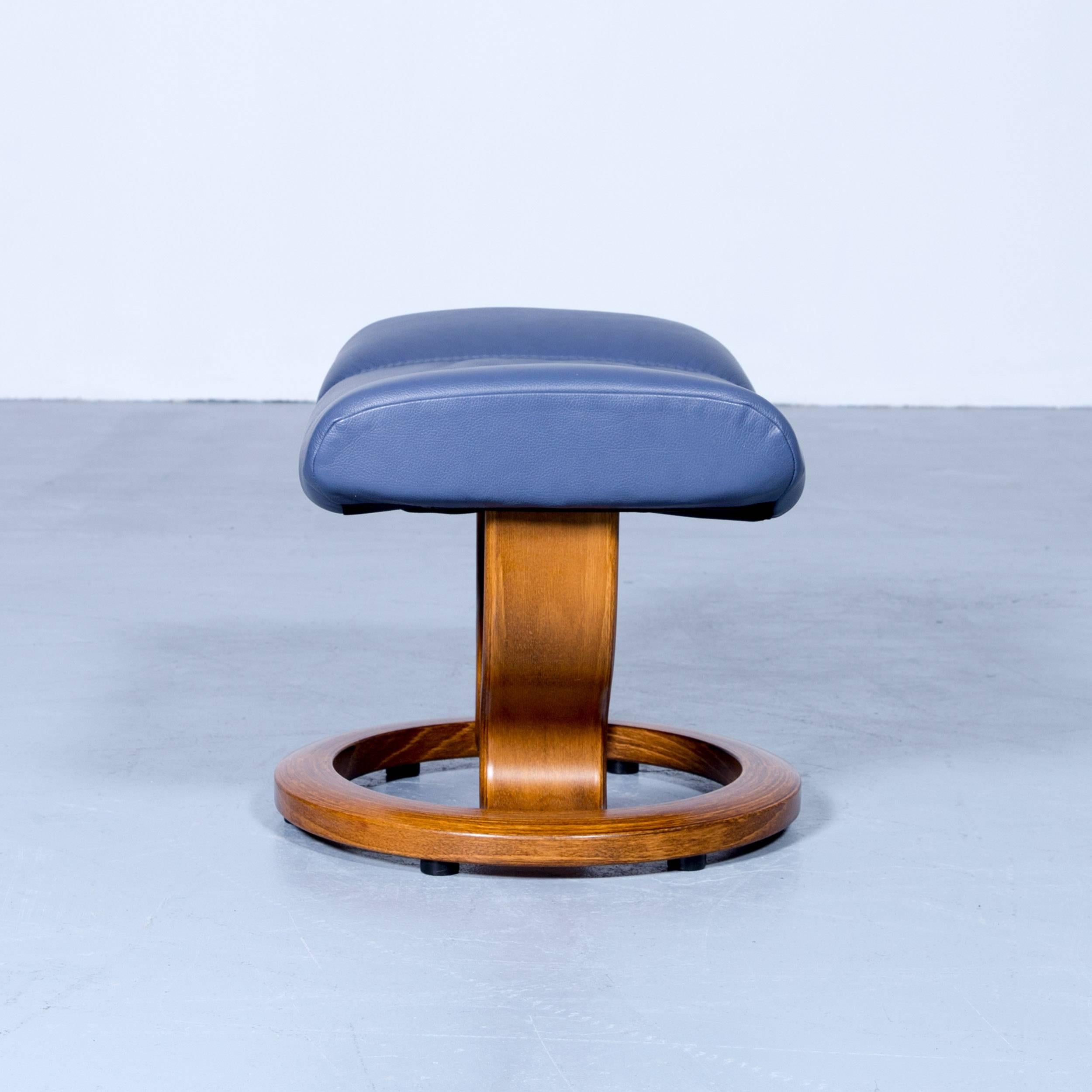 Ekornes Stressless Consul Footstool Leather Blue Modern Footrest In Excellent Condition In Cologne, DE
