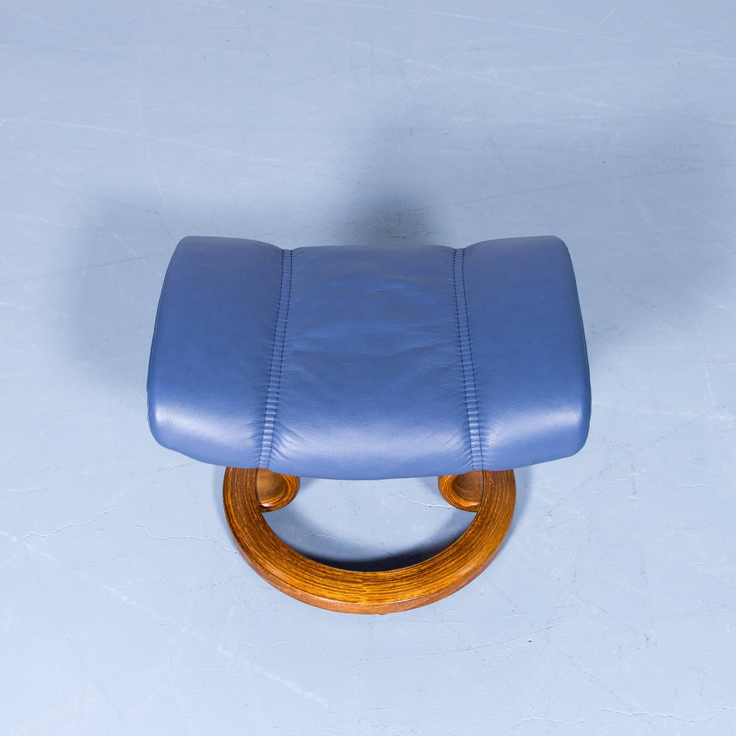 Stressless Consul Relax Armchair and Footstool Set Blue Leather Relax Function 4