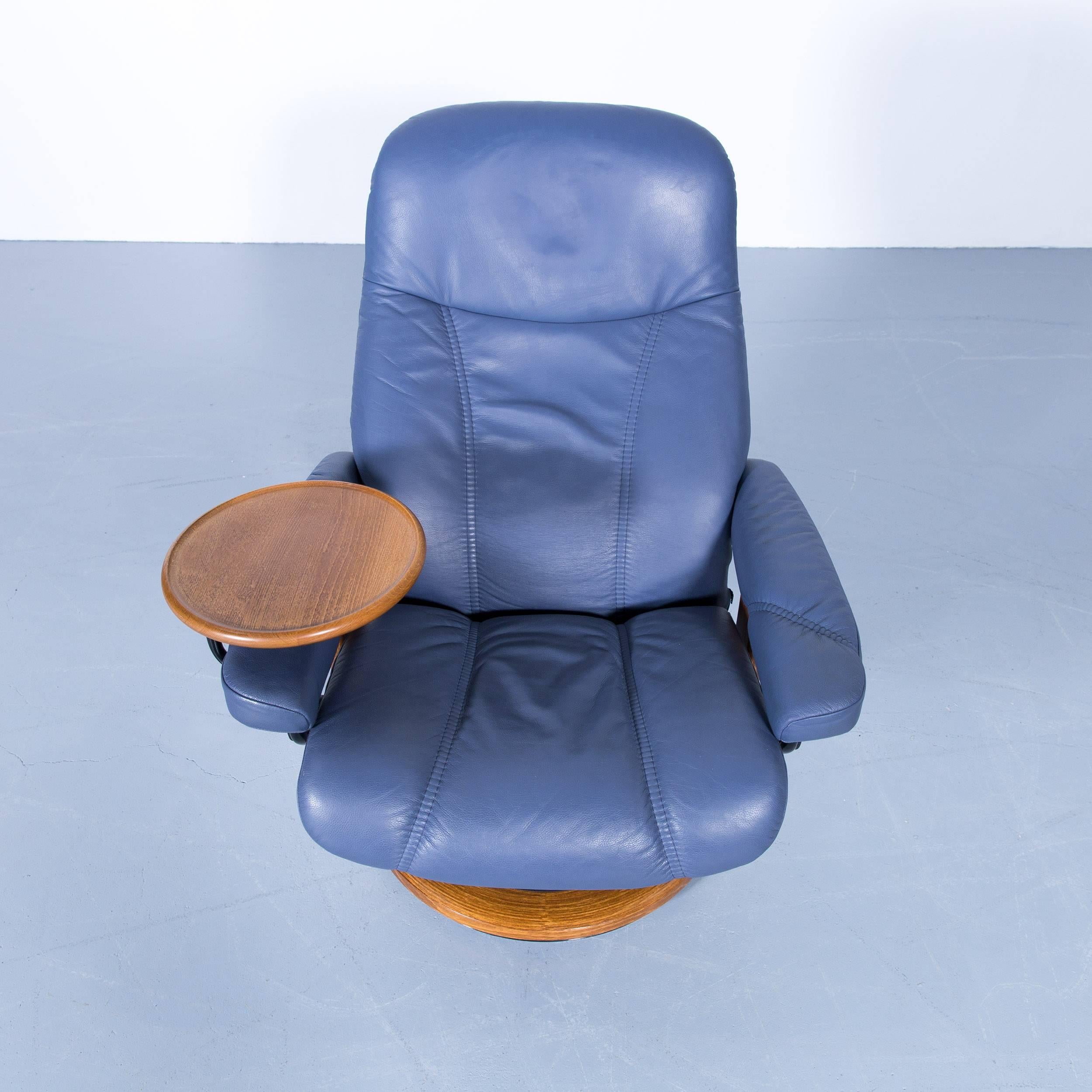 Stressless Consul Relax Armchair and Footstool Set Blue Leather Relax Function 2
