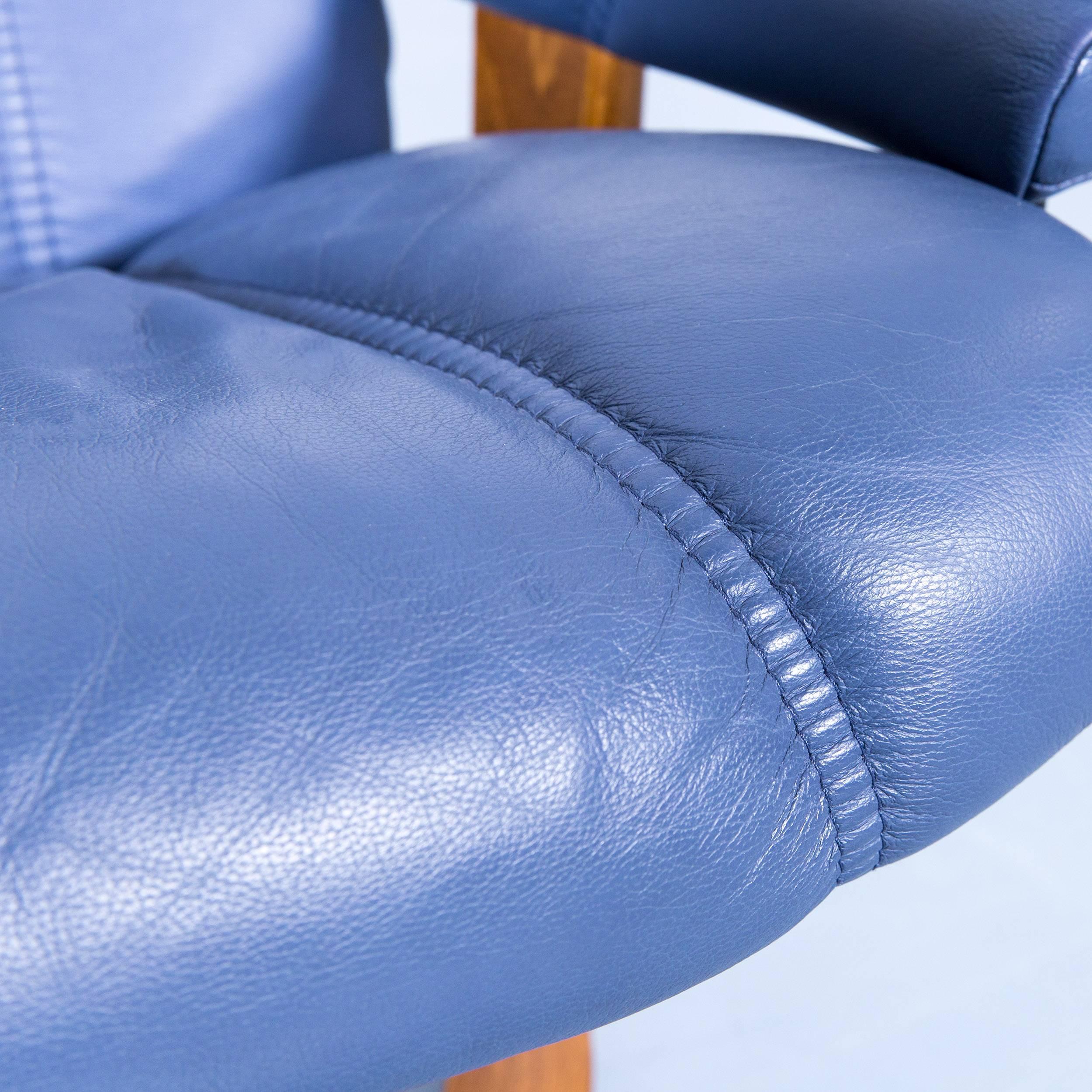 Stressless Consul Relax Armchair and Footstool Set Blue Leather Relax Function 1