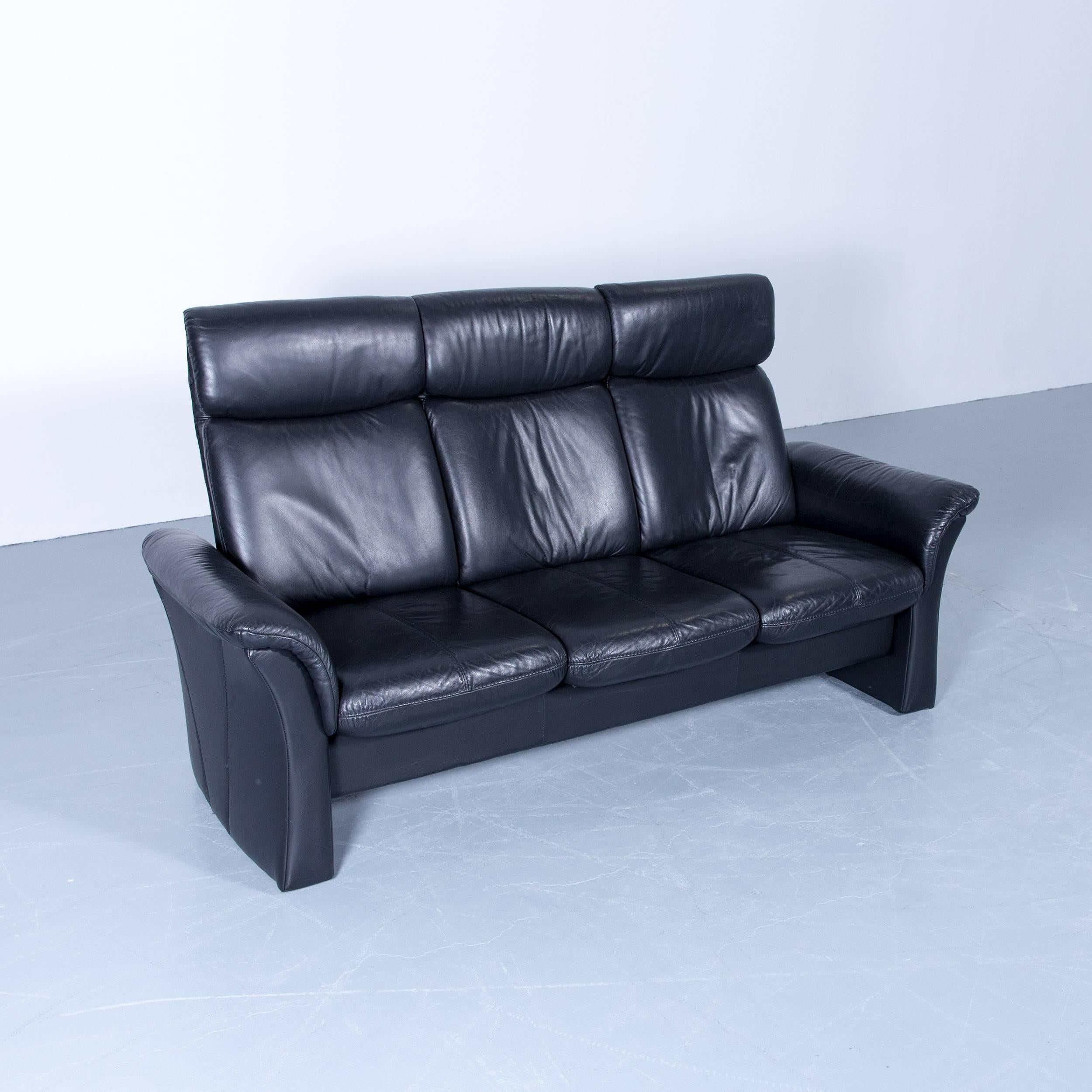 German Designer Three-Seat Sofa Black Relax Couch Leather Function Modern Three-Seat