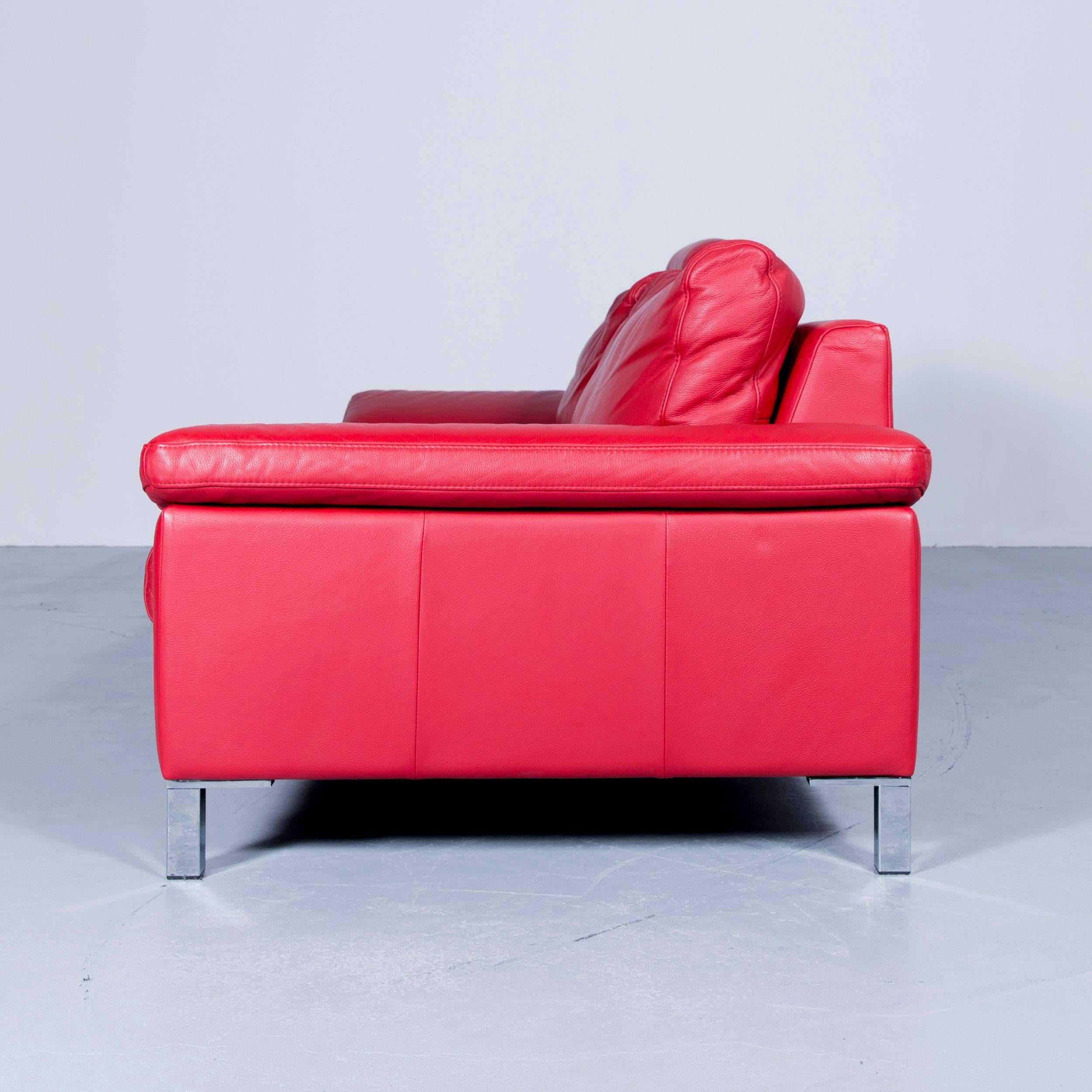 Designer Sofa Red Three-Seat Leather Modern Couch Head Rest 3