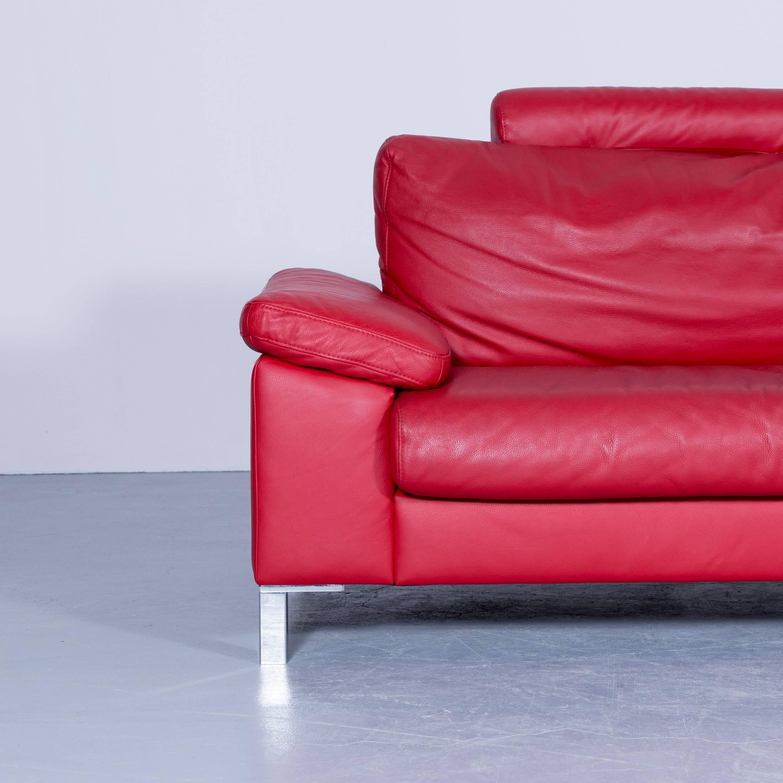 German Designer Sofa Red Three-Seat Leather Modern Couch Head Rest