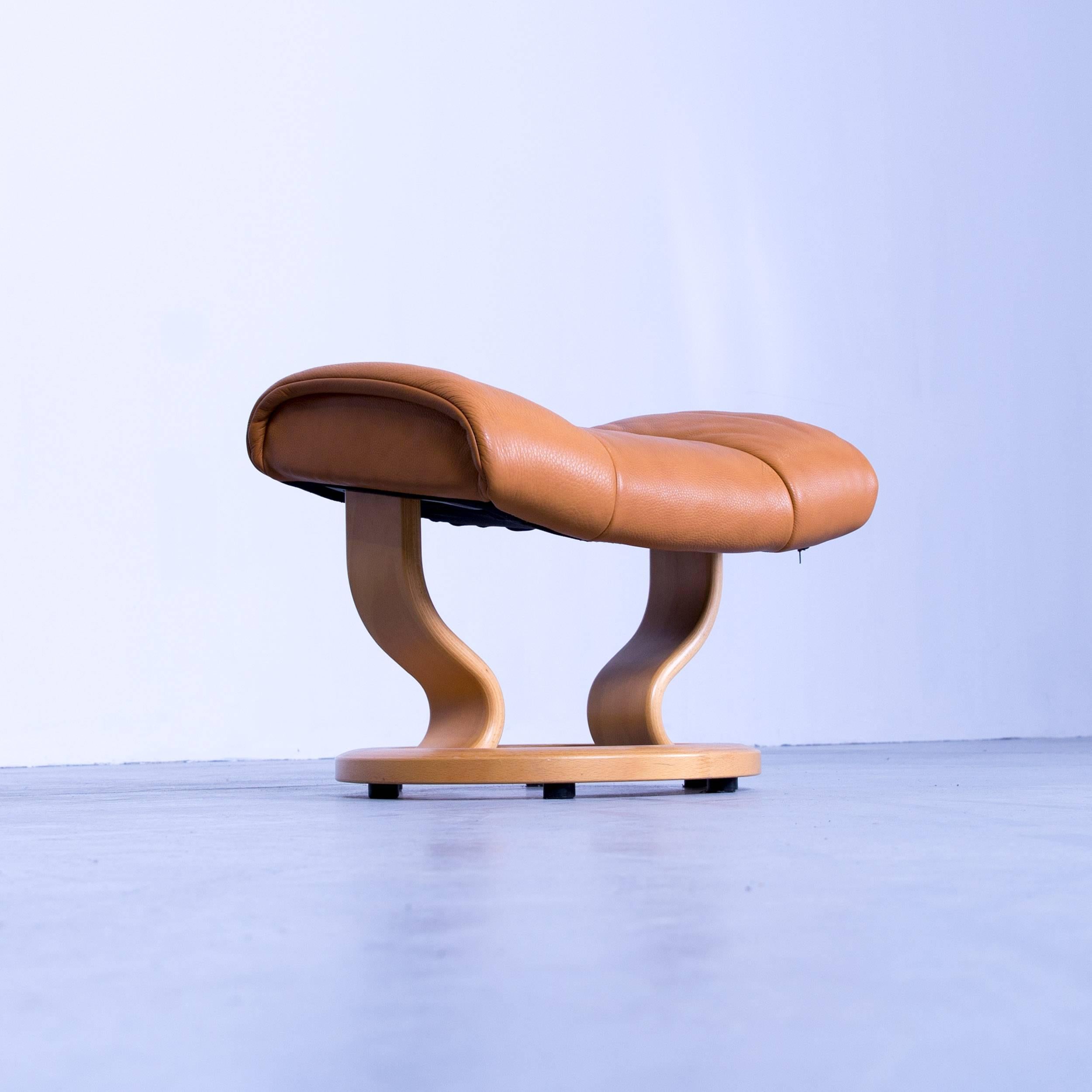 German Ekornes Stressless Mayfair Footstool Leather Ocher Orange Brown Modern Footrest