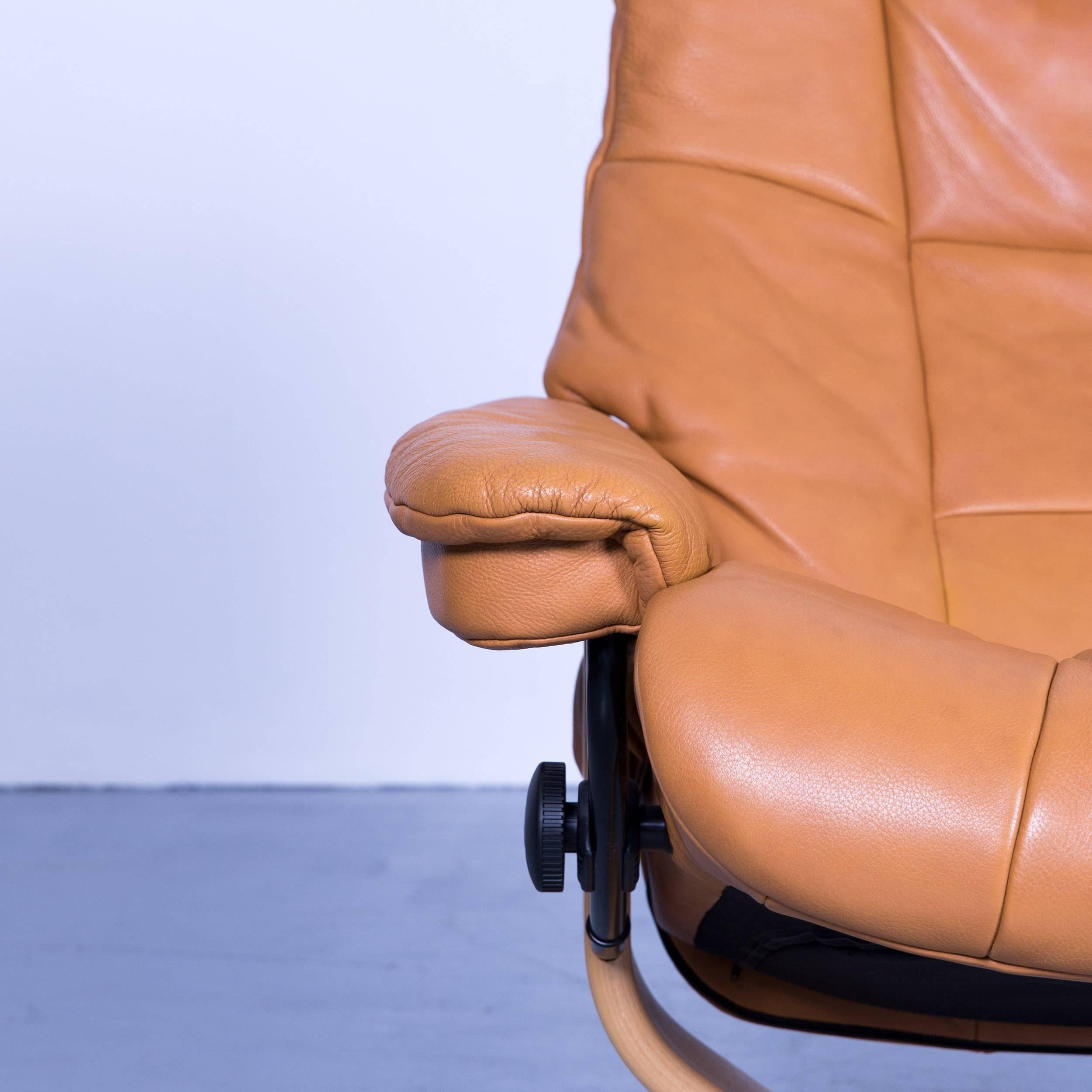 German Stressless Mayfair Relax Armchair Footstool Orange Brown Leather Relax Recliner