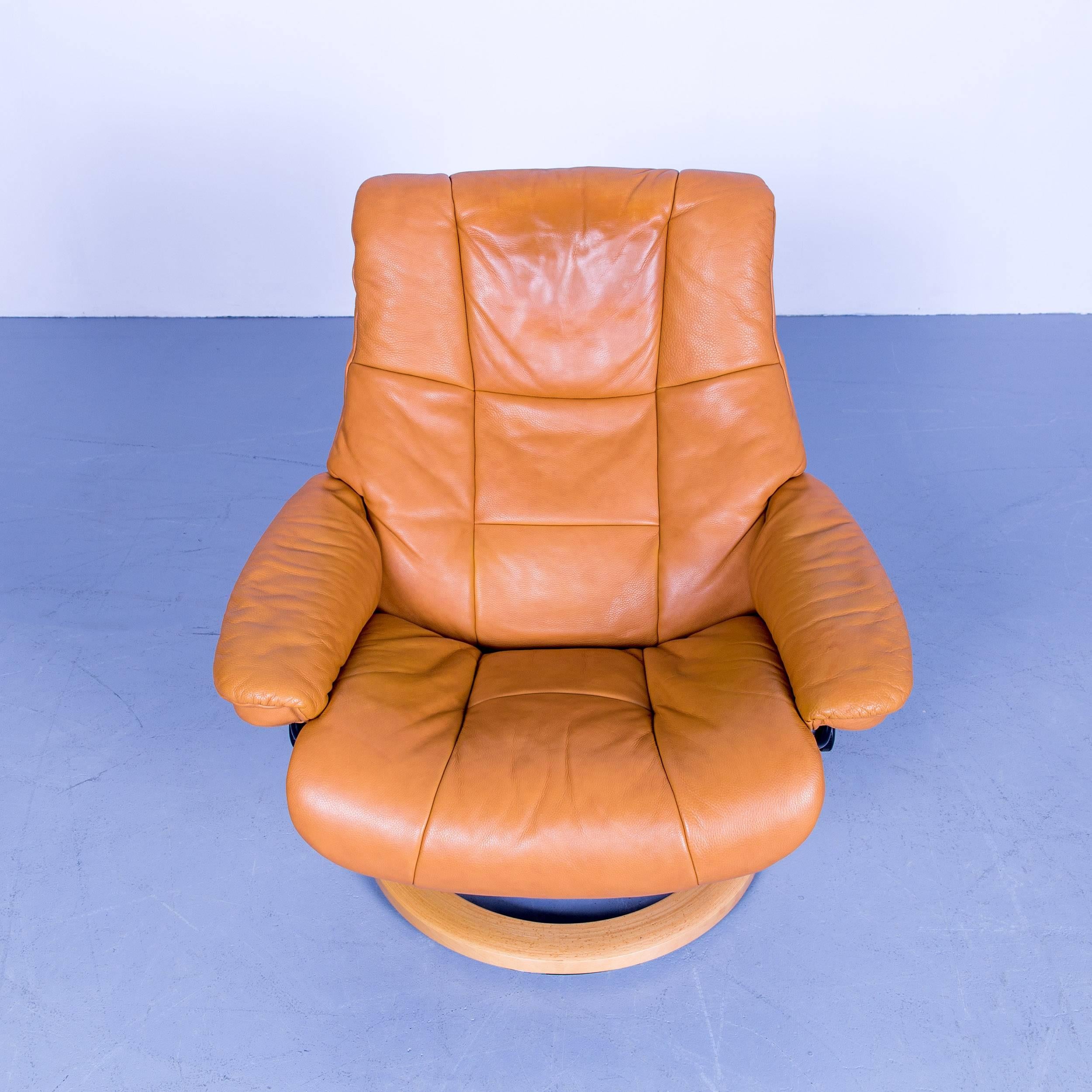 Contemporary Stressless Mayfair Relax Armchair Footstool Orange Brown Leather Relax Recliner