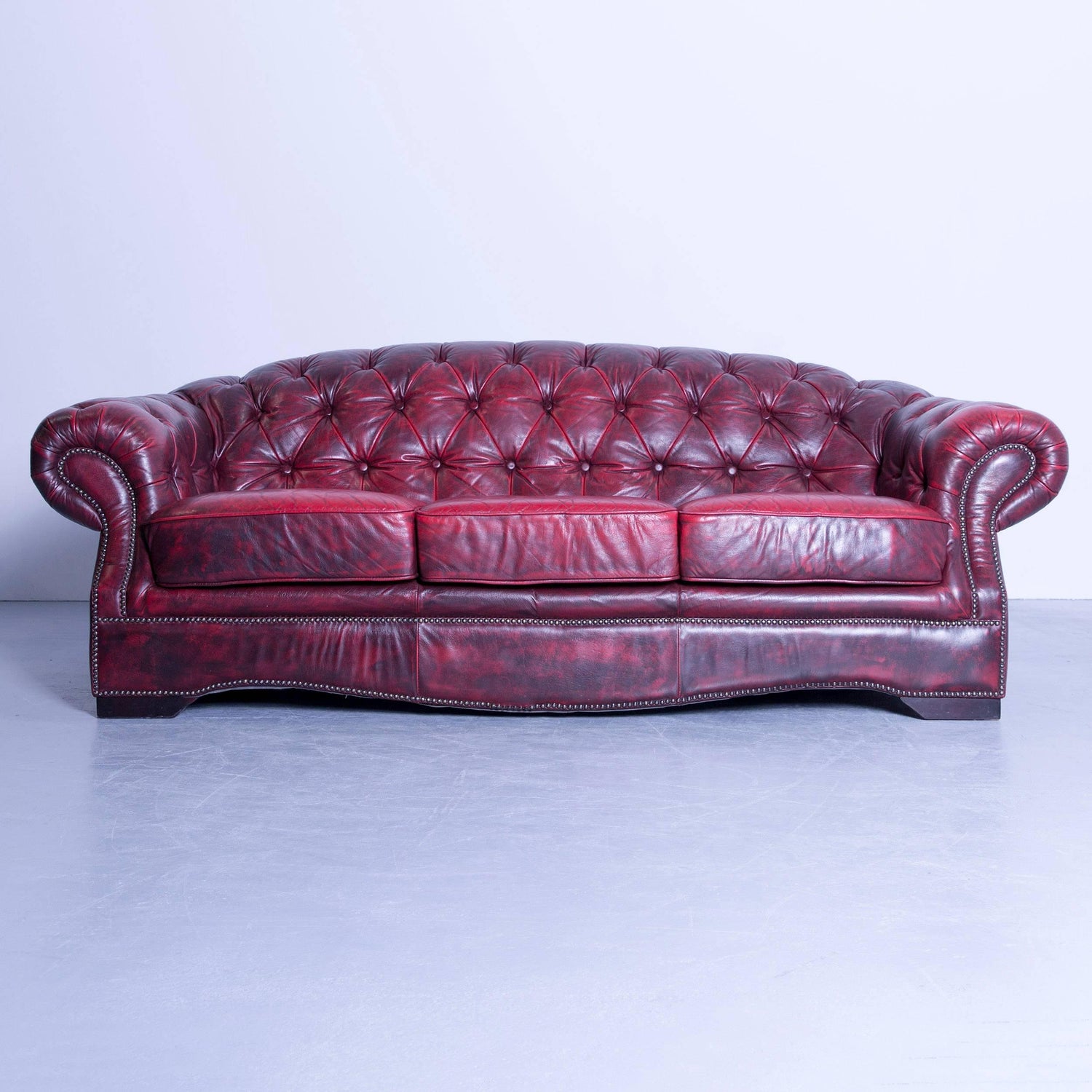 Chesterfield Sofa Set Red Leather Three-Seat and Armchair Couch Vintage at  1stDibs | red vintage couch