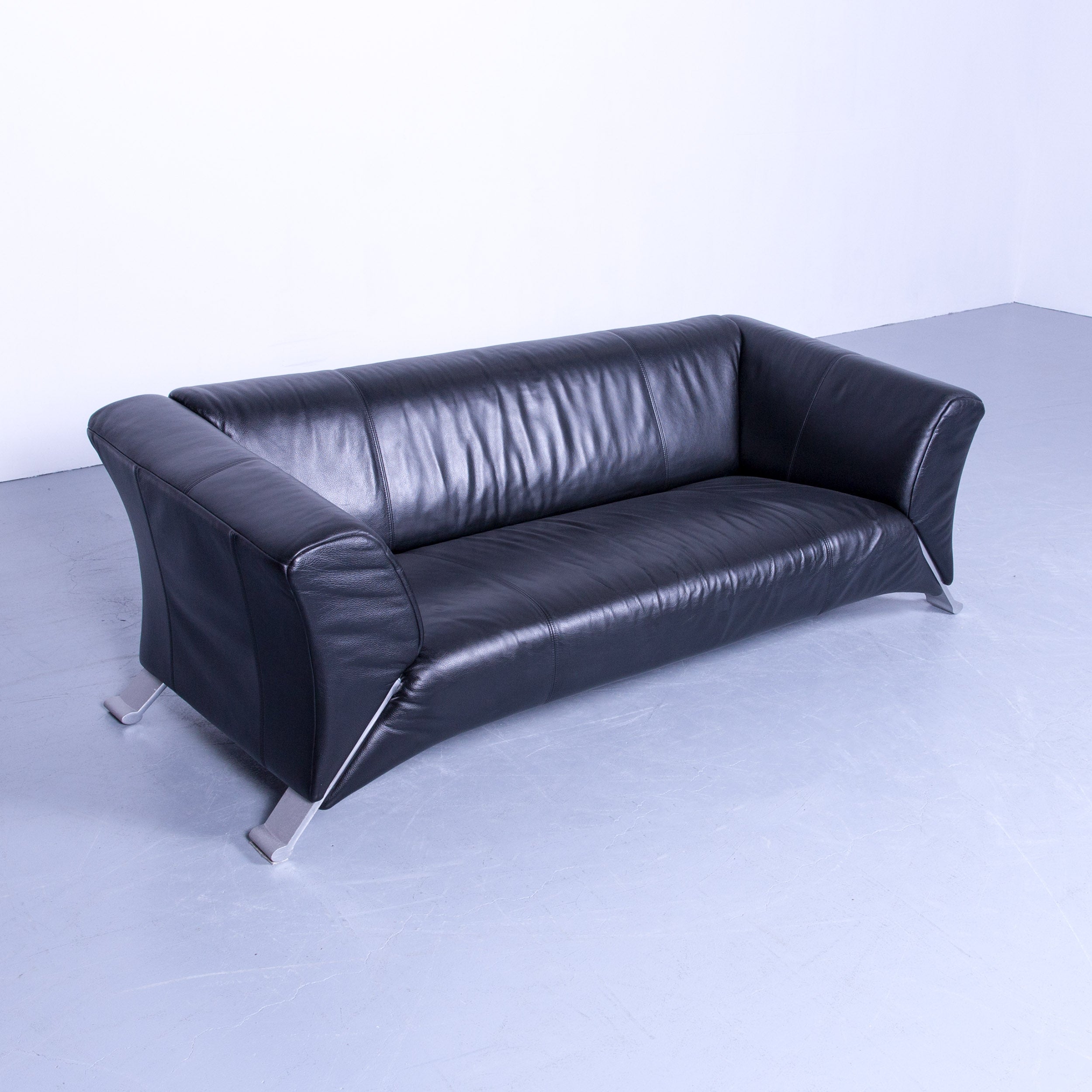 Rolf Benz 322 Designer Sofa Black Three Seat Leather Modern