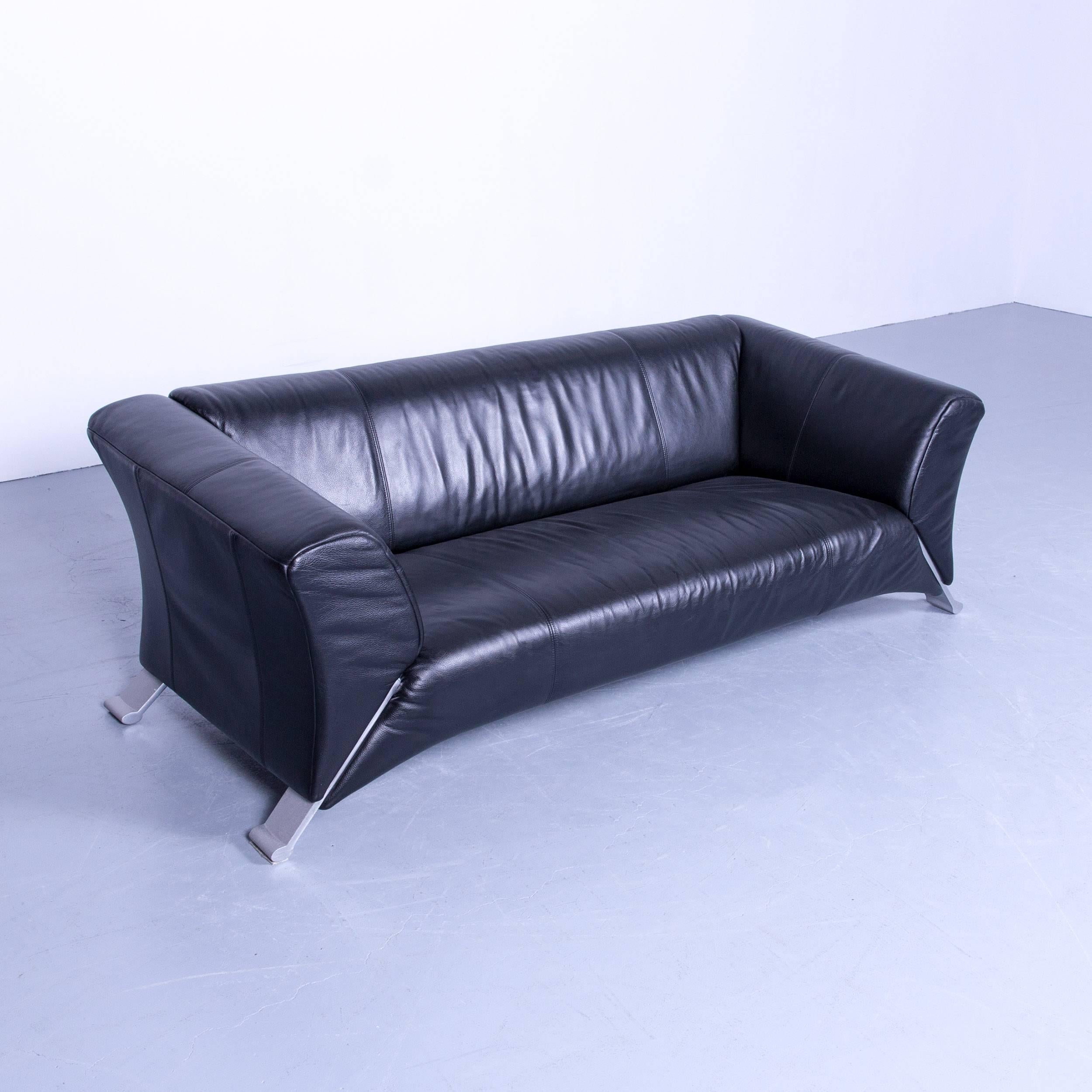 German Set of Two Rolf Benz 322 Designer Sofa Black Three and Two-Seat Leather Couch For Sale