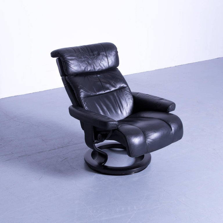 Stressless Relax Armchair and Footstool Black Leather Relax Recliner TV