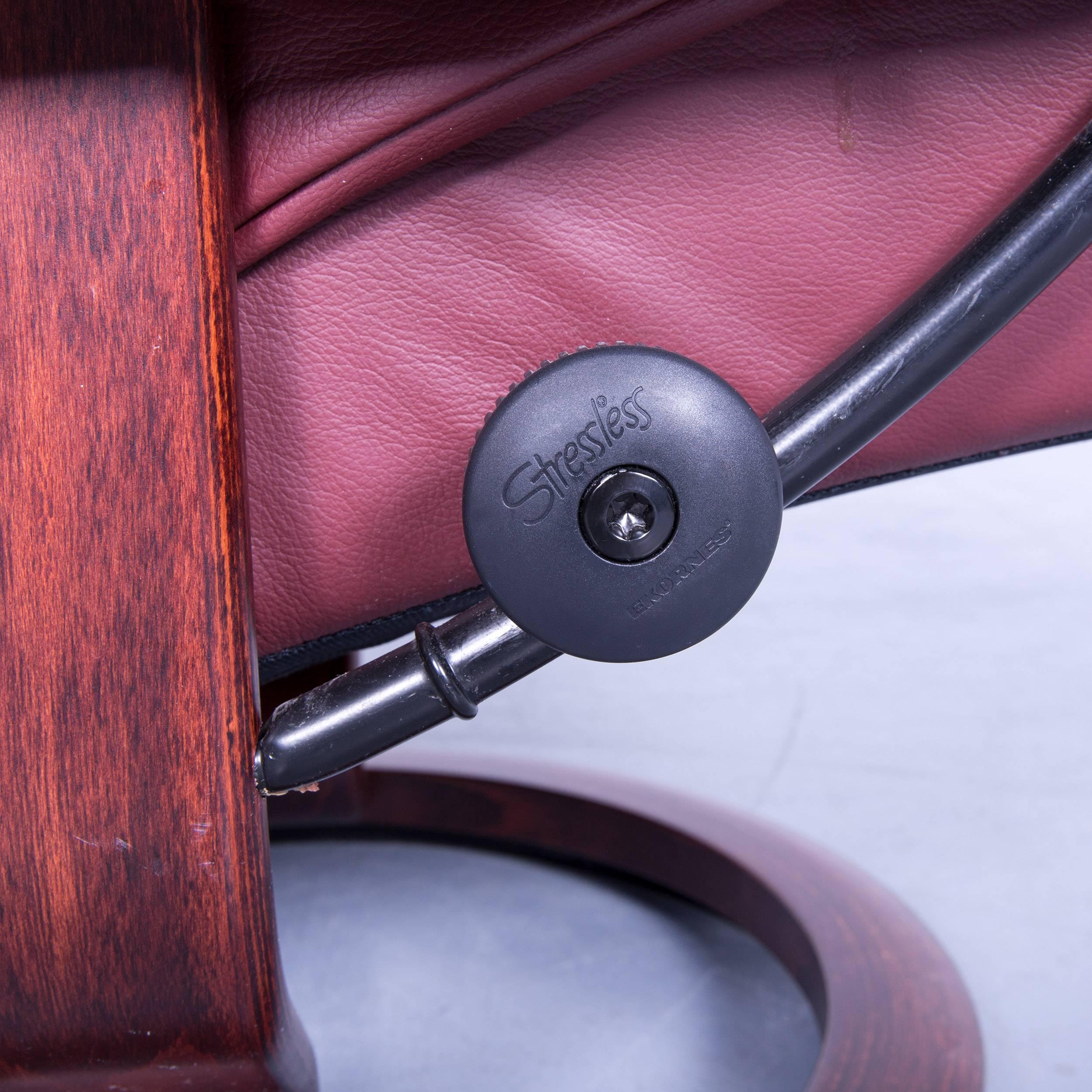 German Ekornes Stressless Mayfair Armchair and Footstool Red Leather Recliner Chair